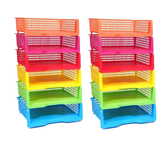12 Pack Classroom Paper Storage Plastic Organizer Rainbow Turn in Trays Colorful Storage Baskets for Classroom Office Organizer Library