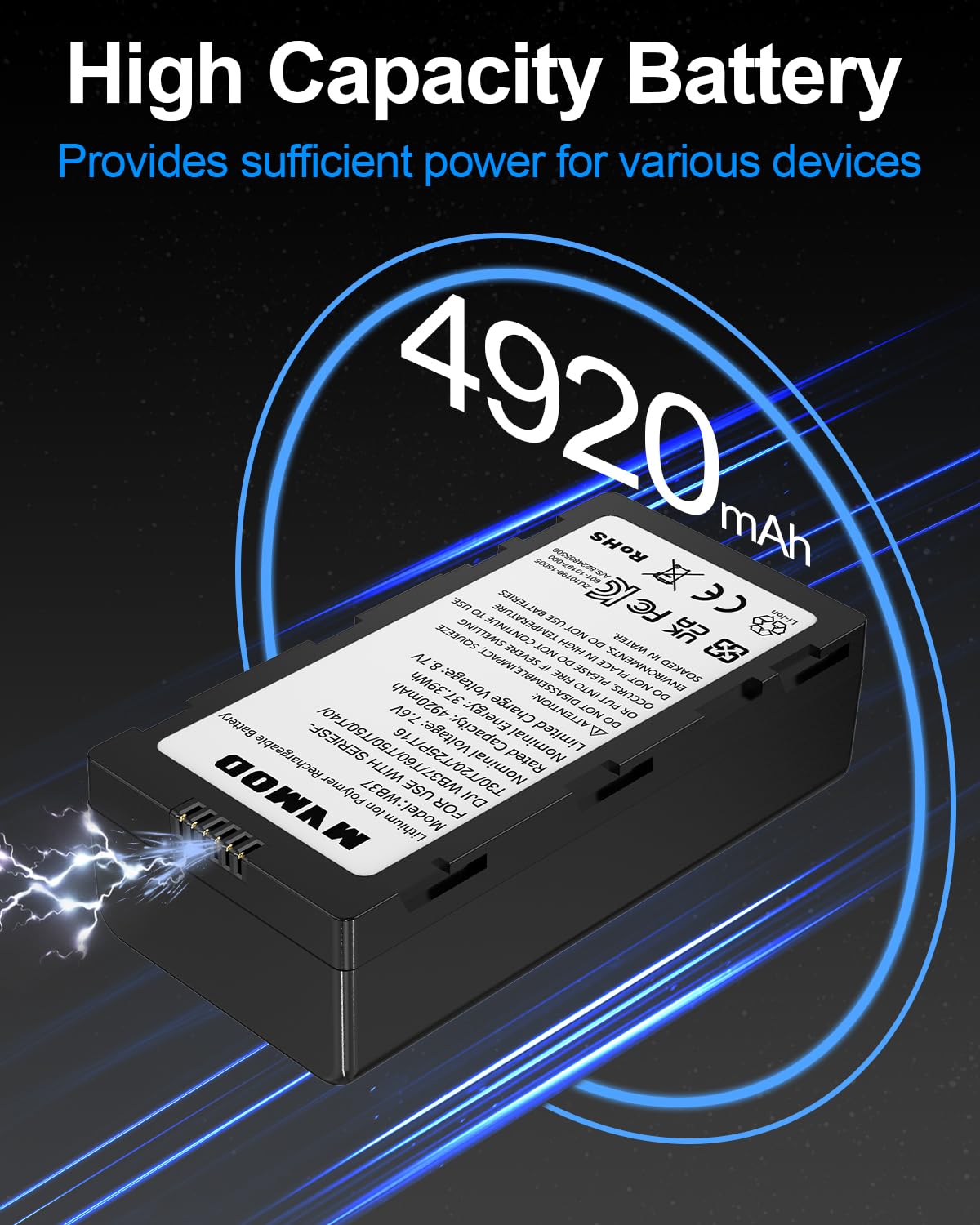 MVMOD WB37 Intelligent Battery for DJI FPV Remote Controller, 4920mAh 7.6V WB37 Replacement Battery for DJI High-Bright Remote Monitor, FPV CrystalSky Monitor and Cendence Controller
