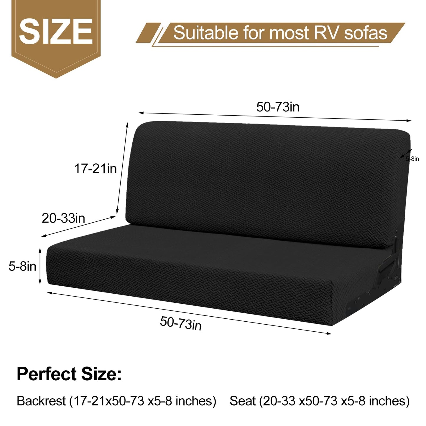 YUJIASH RV Couch Covers for Sofa Bed,2-Piece Backrest and Seat Slip Covers,for Jackknife Sofa,rv Furniture Cover(Black)
