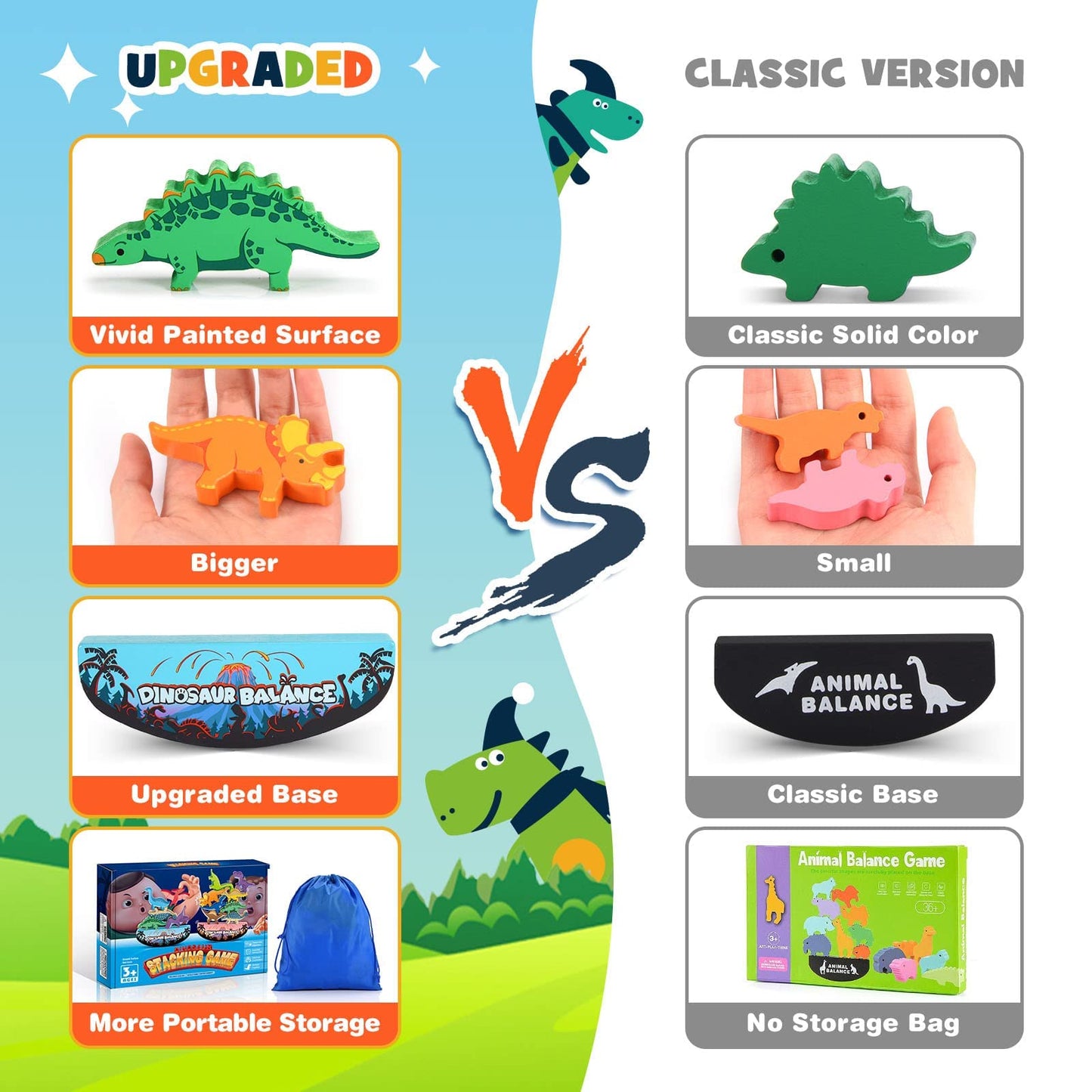 IPOURUP - Dinosaur Toys for Kids Ages 3-5: Wooden Stacking Montessori Toys for 3 4 5 6 7 Year Old, Balance Competition Game for Family, Great for Kids Gifts