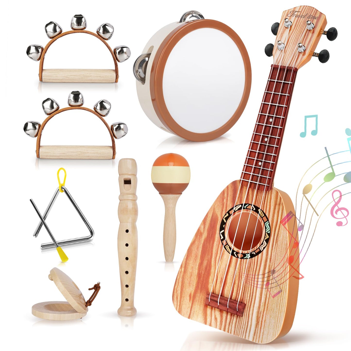 Kids Guitar Toys for 2 Year Old Boy Gifts, Musical Instruments for Toddler 1-3, Christmas Birthday Gifts for 3 4 Year Old Girls Montessori, Band Sets with Ukulele/Tambourine/Flute Toys for Kids 3-5