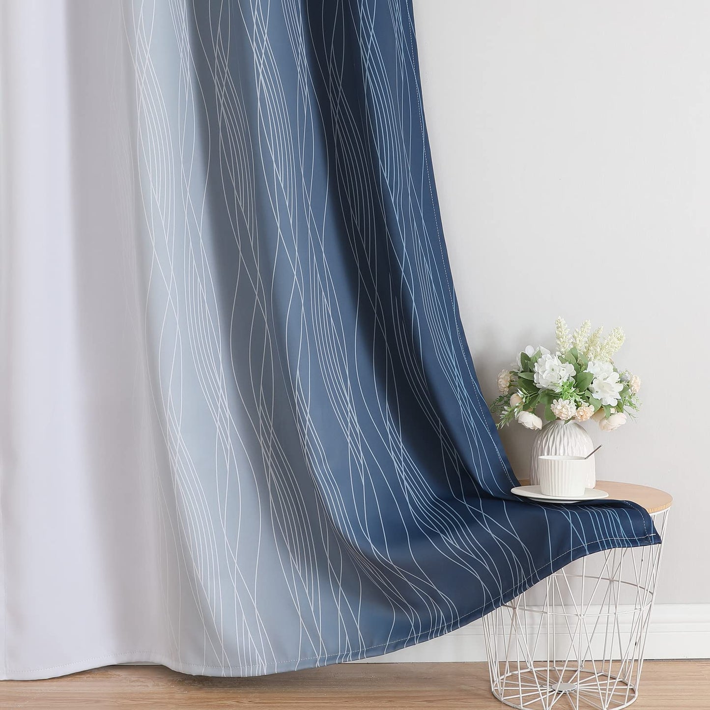 Estelar Textiler Blackout Curtains 90 Inches Long 2 Panels, Navy Blue and Greyish White Thermal Insulated Energy Saving Ombre Drapes for Bedroom,Light Blocking Grommet Curtains for Living Room,52Wx90L