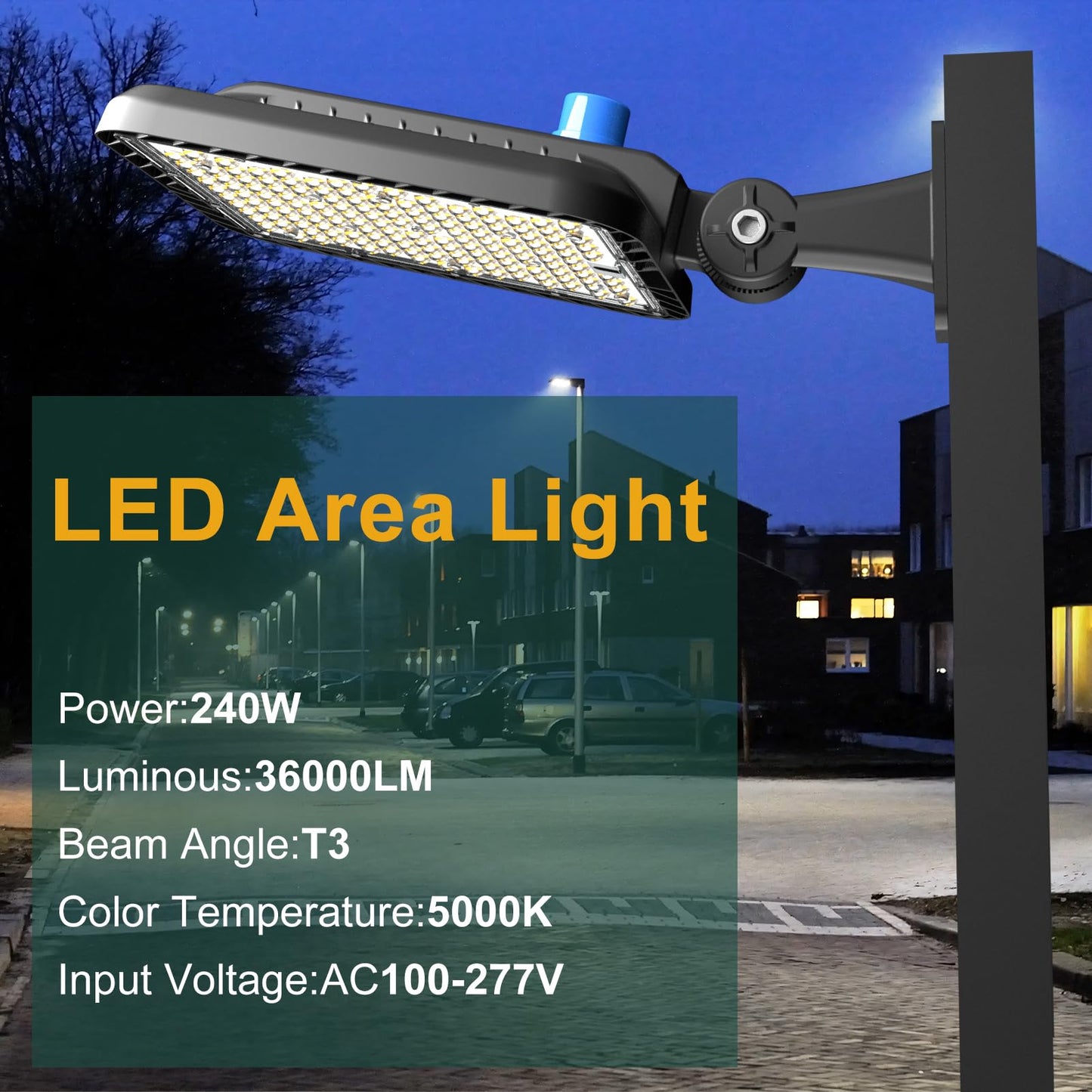 ACOHOOK 240W LED Parking Lot Light 36000lm (Eqv 1000W HID HPS) Arm Mount LED Pole Light IP65 5000K ETL Listed Commercial Area Lighting with Smart Photocell 6KV SPD 7 Yrs Warranty -2Pack