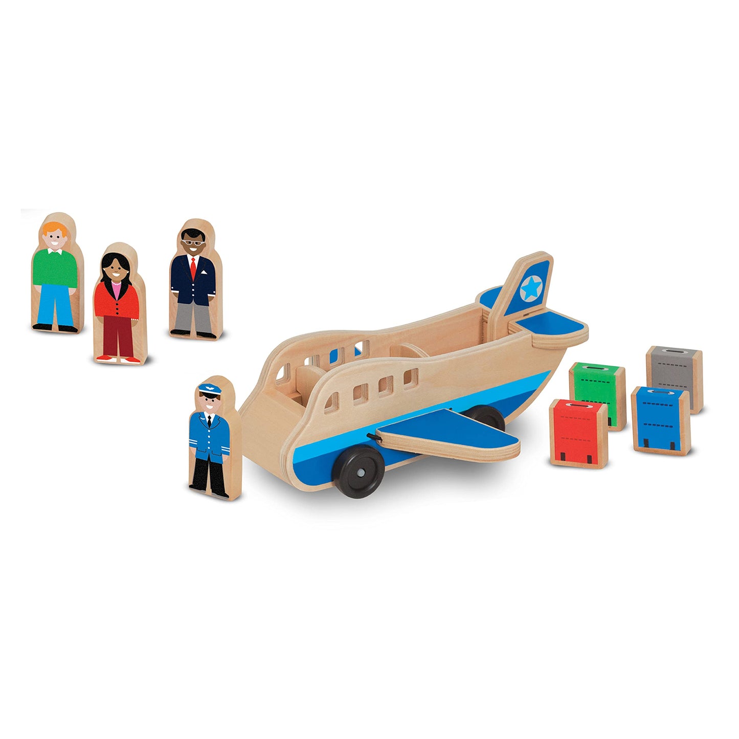 Melissa & Doug Wooden Airplane Play Set with 4 Play Figures and 4 SuitcasesWooden Airplane Toy, Classic Toy for Toddlers for Kids