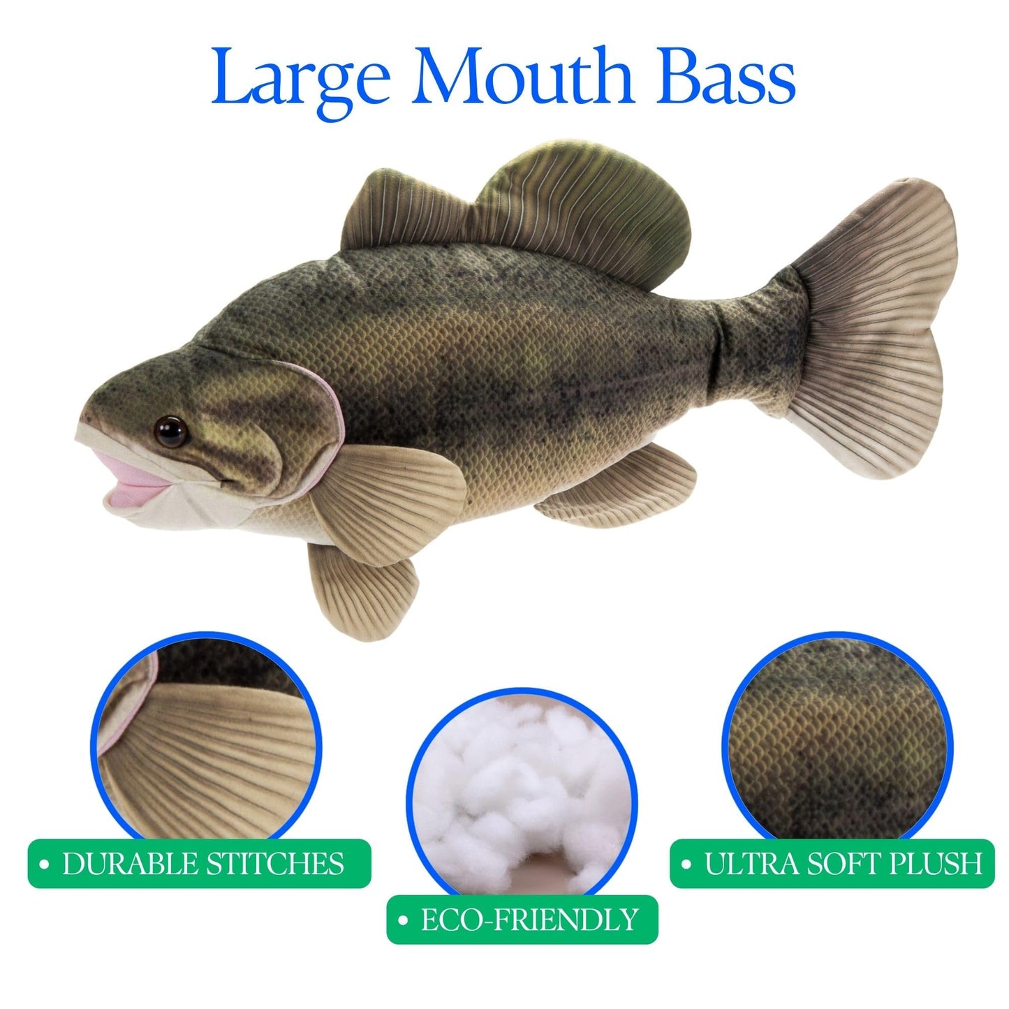 The Petting Zoo Large Mouth Bass Stuffed Animal Plushie, Gifts for Kids, Wild Onez Sealife River Fish Animals, Large Mouth Bass Plush Toy 22 Inches