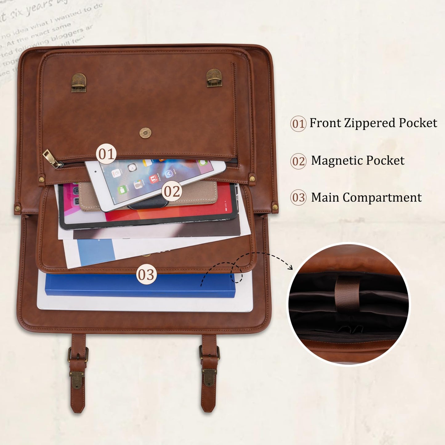 MOSISO 3 in 1 Laptop Bag, 15.6 inch PU Leather Shoulder Bag Briefcase Messenger Satchel Laptop Backpack, 15-16 inch Computer Bags Handbag Bookbag, Brown