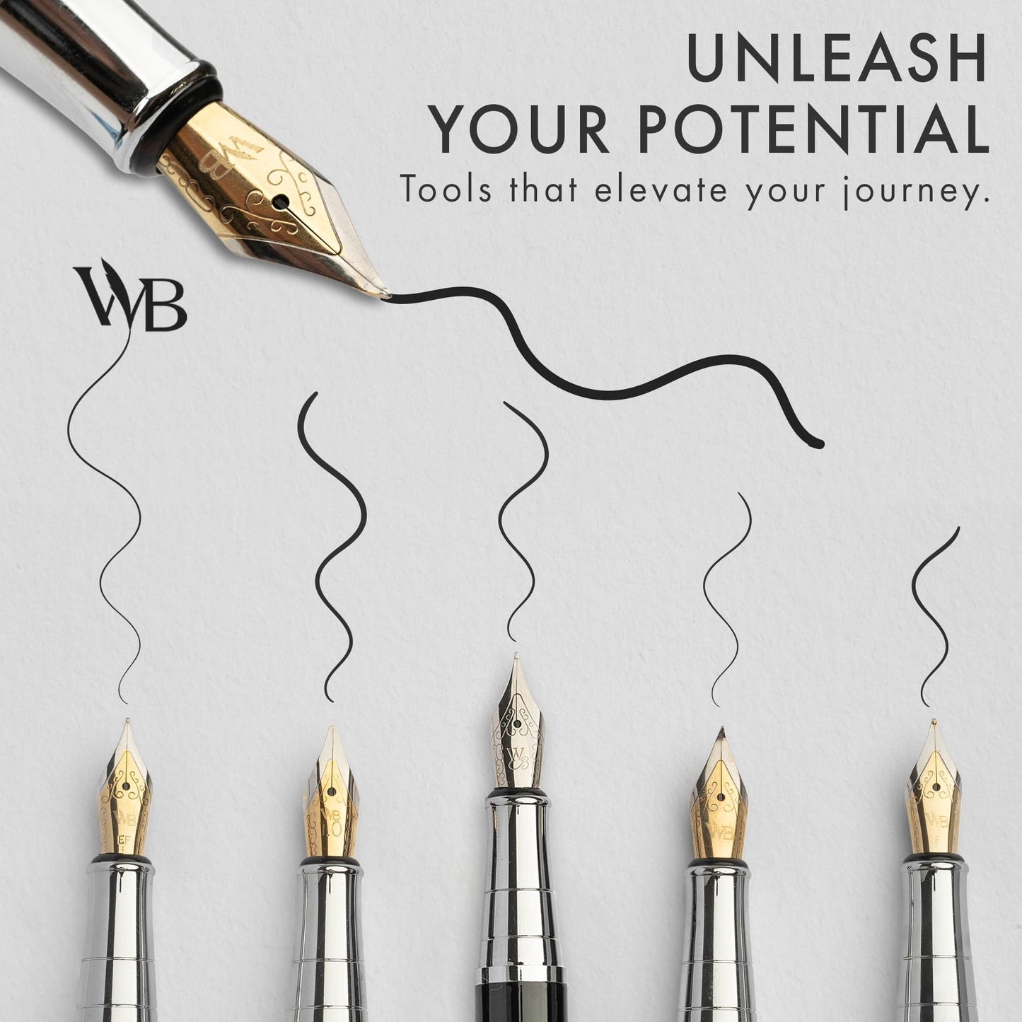 Wordsworth & Black Fountain Pen Gift Set, Includes Ink Bottle, 6 Ink Cartridges & A Refill Converter, 4 Replacement Nibs, Premium Package, Journaling, Calligraphy, Smooth Writing Pens [Black Chrome]