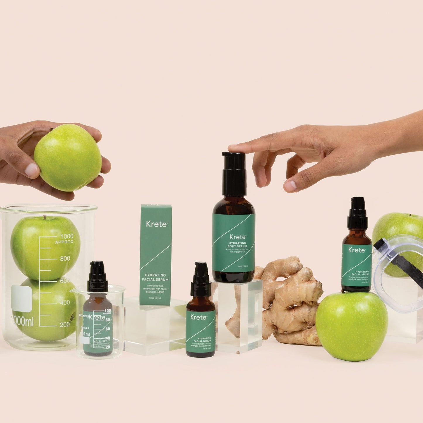 KRETE Hydrating Face & Body Serum Head-to-Toe Bundle - Moisturize, Smooth, Hydrate, & Protect Your Skin In 30-Seconds, Oil-Free, All Skin Types with Apple Stem Cell Extract & Hyaluronic Acid