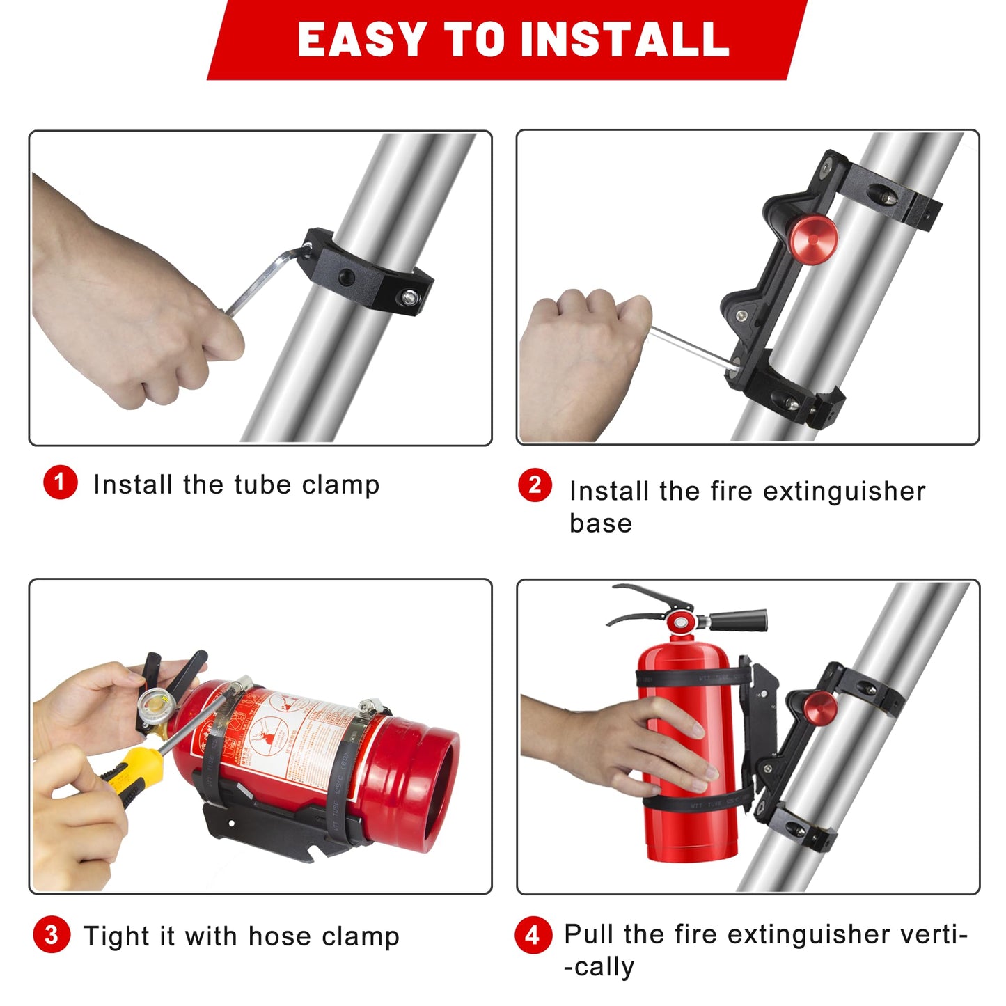 UTV Fire Extinguisher Mount Kit - Adjustable Quick Release Roll Bar Car Fire Extinguisher Bracket Holder for 1.75-2in Roll Bar ATV UTV Polaris RZR SXS Ranger Camper Jeep Can-Am Durable Aluminum Alloy