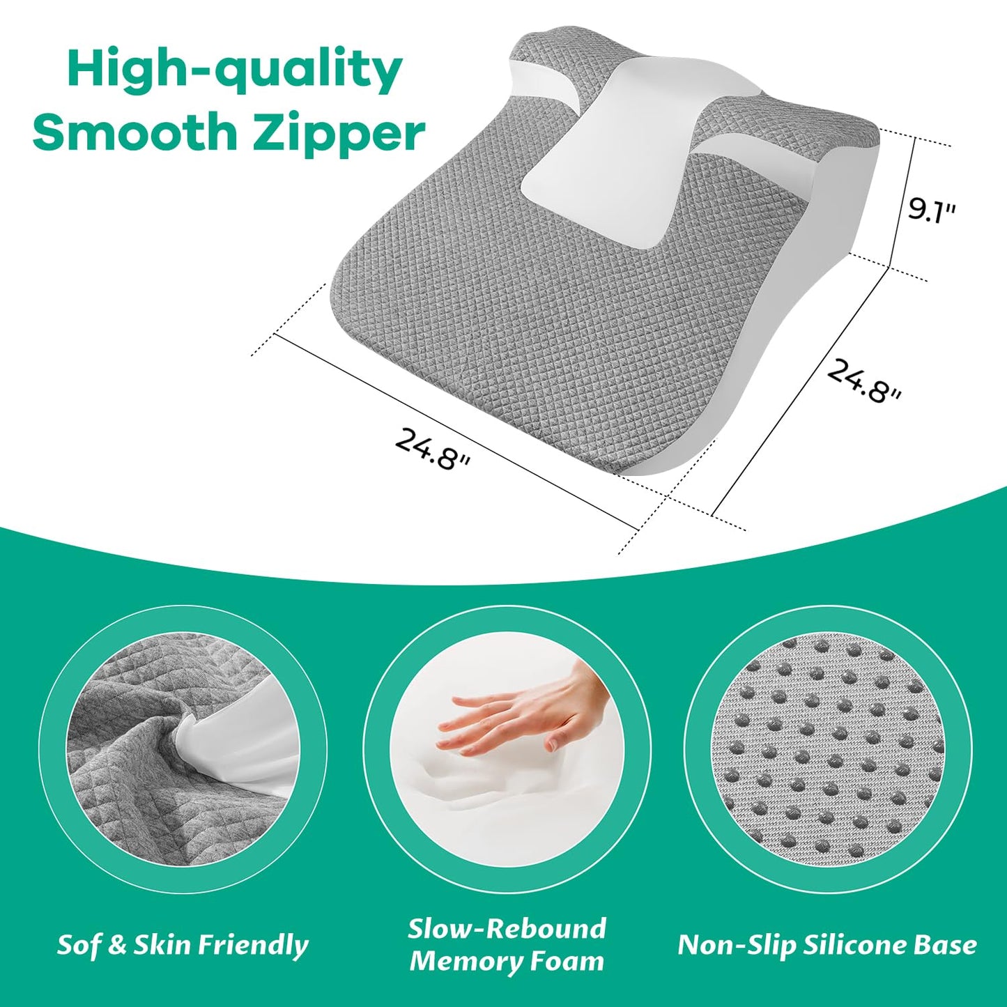 YRuiSofut Bed Snorinator Pillow, Ergonomic Wedge Pillow for Sleep Apnea Memory Foam Reading Pillow for Back, Neck & Head Comfortable Support-Grey