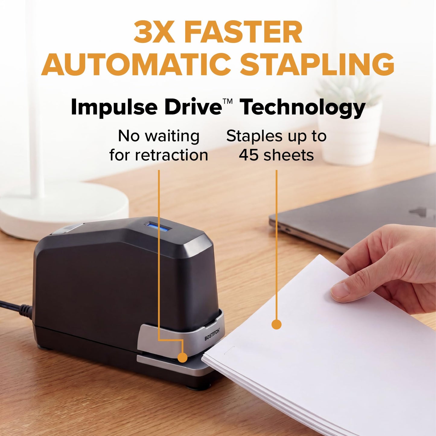 Bostitch Office Impulse Heavy Duty Electric Stapler Value Pack, 45 Sheet Capacity, Includes 5,000 Staples & Staple Remover, No-Jam, Faster Stapling, Black