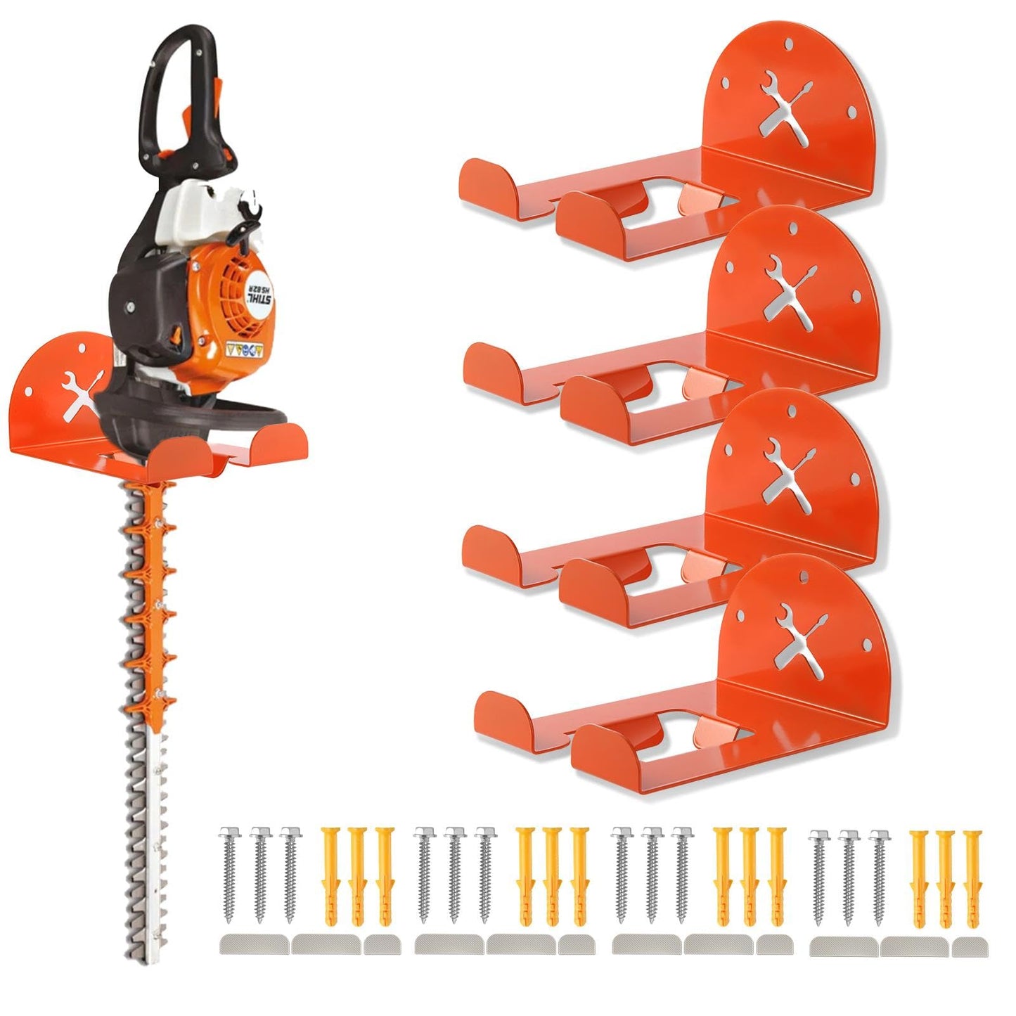 Upgraded Trimmer Rack Wall Mount - 8" Heavy Duty Weed Eater Hanger for Garage Wall Bracket, Garden Power Tool Holder Organizer Hooks for Grass Trimmer, Hedge Trimmer, Leaf Blower and Chainsaw, 4 Pack