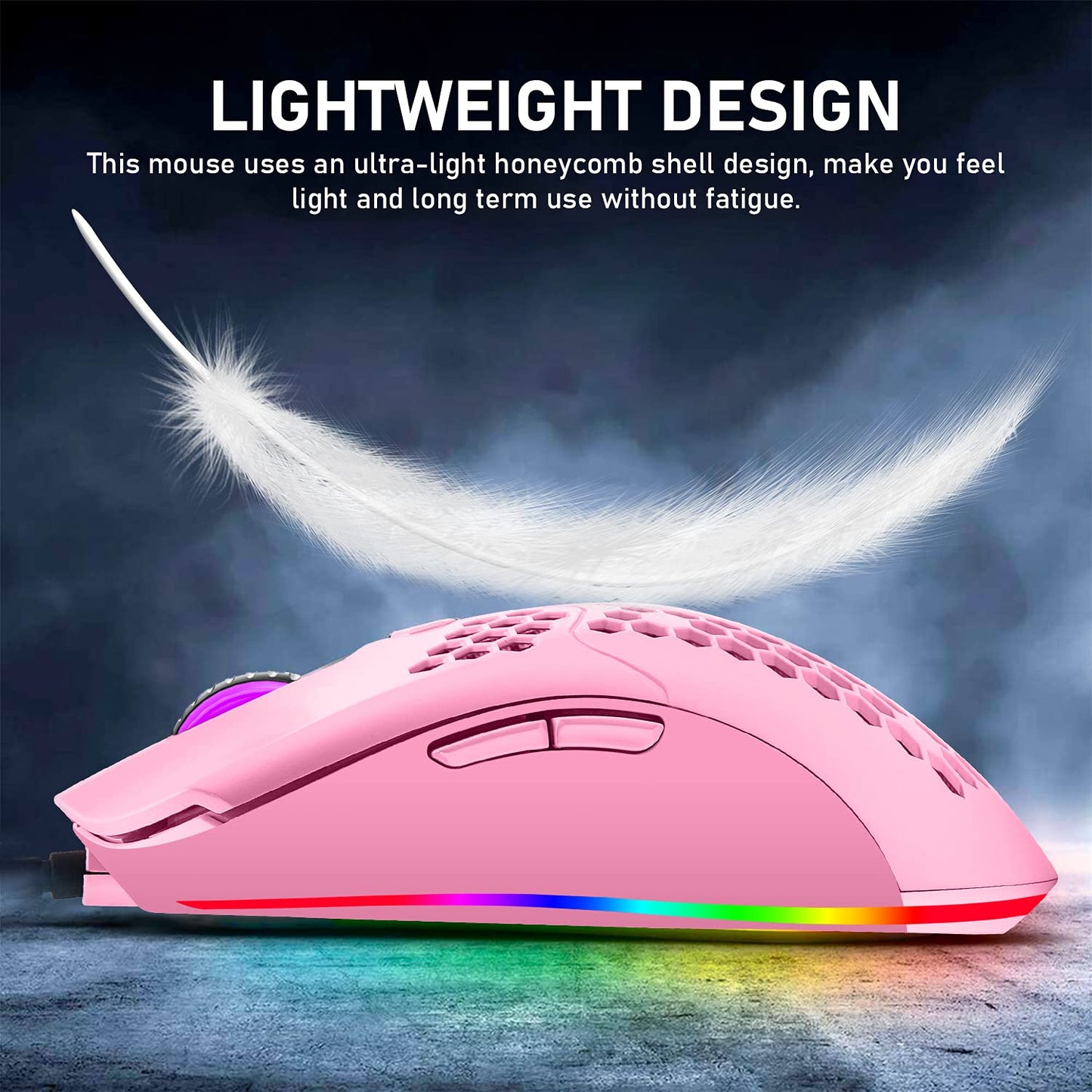 ZIYOU LANG Pink Gaming Keyboard and Mouse Combo,Rainbow LED Backlit Mechanical Keyboard,6400 DPI RGB Ultralight Gaming Mouse,Pink Mouse Bungee,for Game and Office