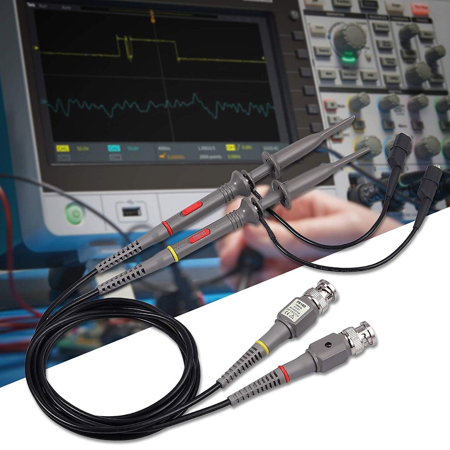 Universal Oscilloscope Probe with Accessories Kit 100MHz Oscilloscope Clip Probes with BNC to Minigrabber Test Lead Kit
