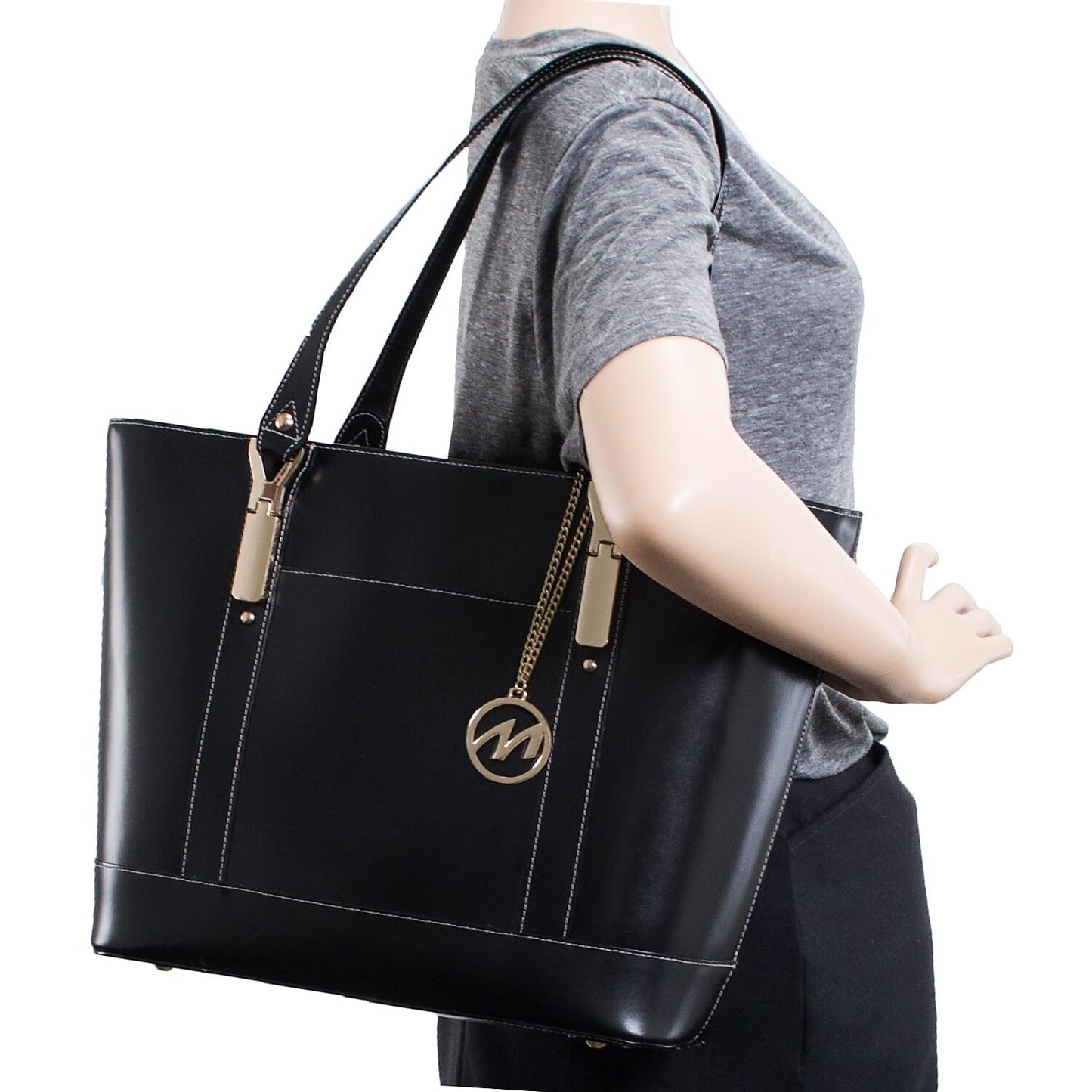 McKLEIN Leather Ladies' Tote with Tablet Pocket- ARYA- Black