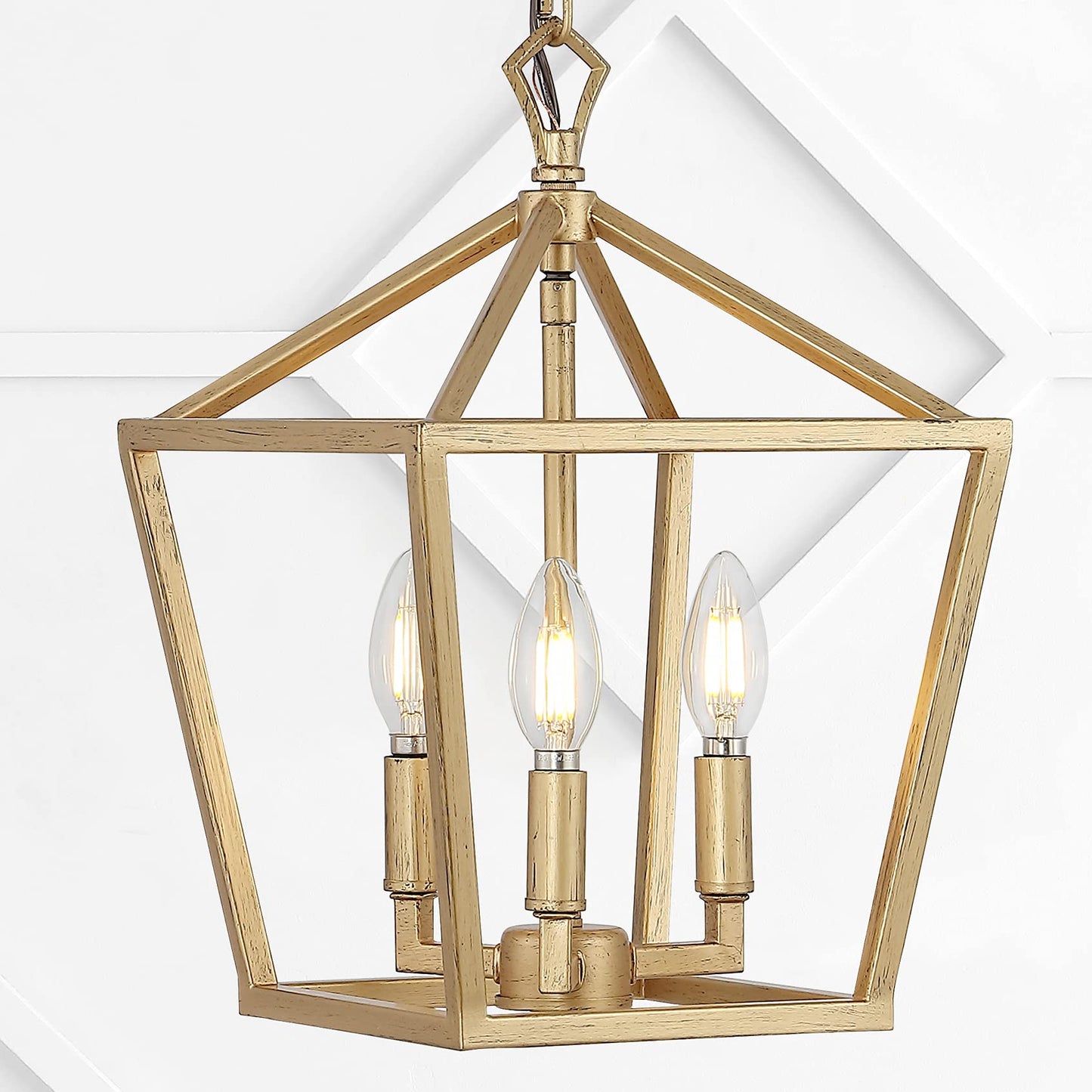 JONATHAN Y JYL7601B 10" 3-Light Farmhouse Pendant Lantern, Brass Gold Pagoda Cage Chandelier for Kitchen Island, Foyer, Entryway, Rustic Adjustable Hanging Ceiling Light Fixture, LED Bulbs Included