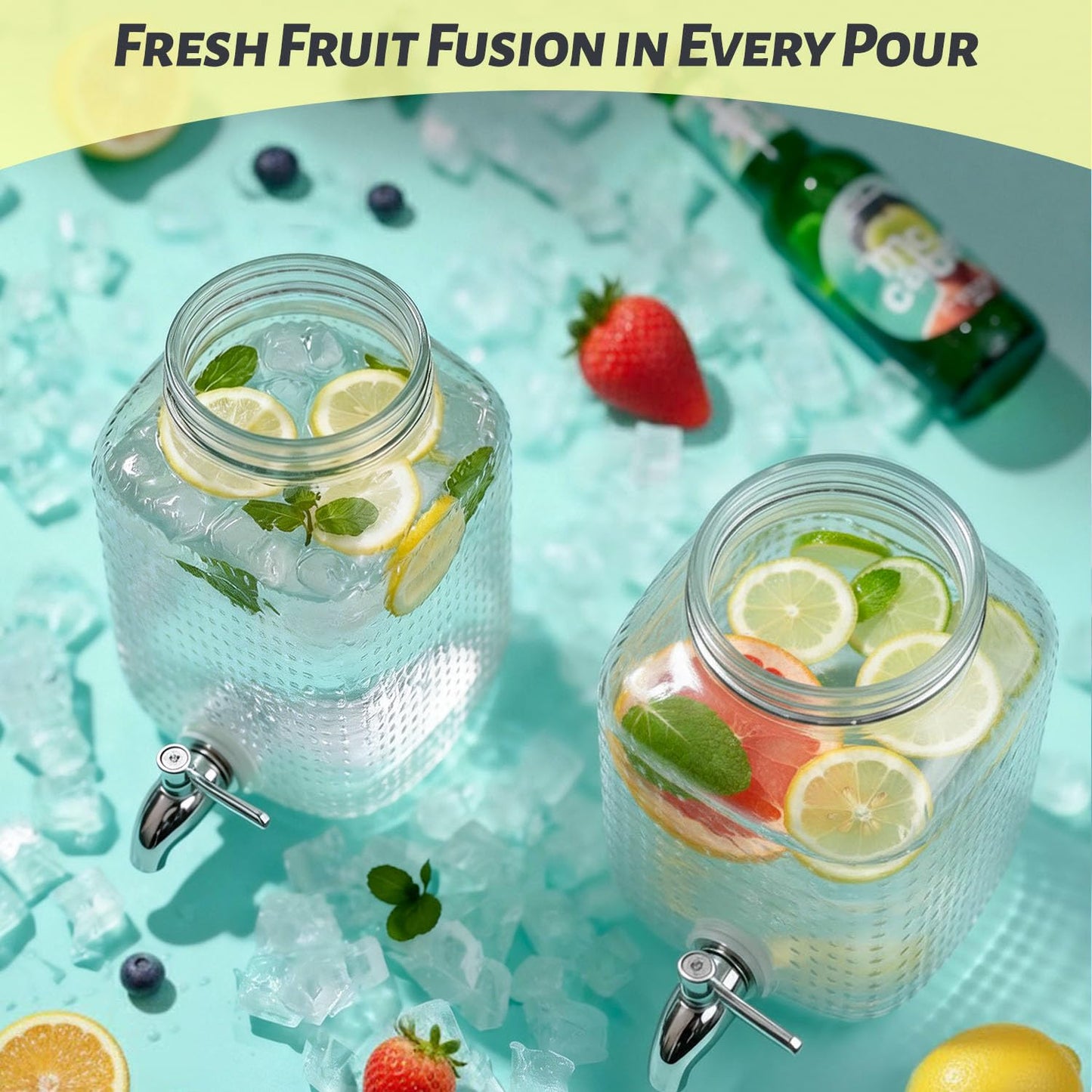 Hassky Extra Wider Glass Drink Dispensers For Parties 1 Gallon*2 Packs Set, Beverage Dispenser With Stand Glass Water Dispenser With Spigot Stainless Steel & Filter -for Lemonade, All Juice