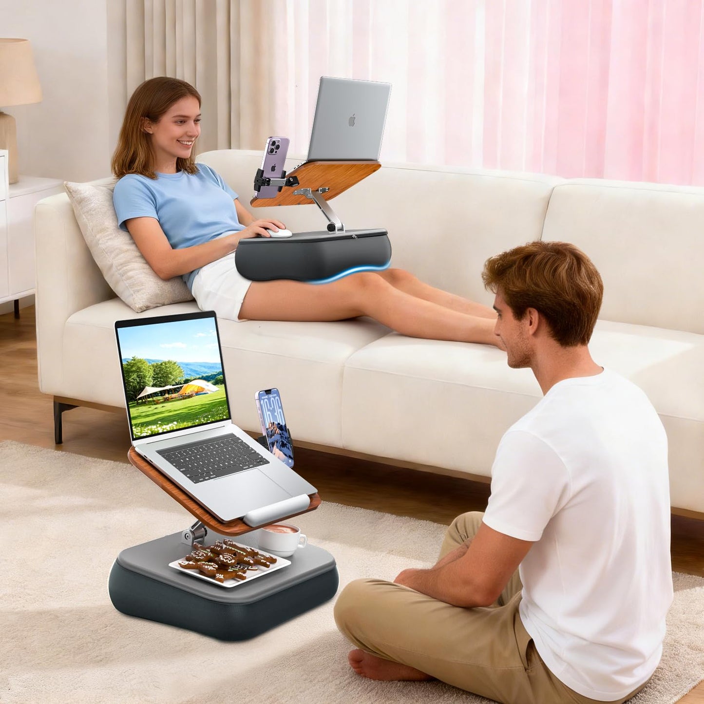 V-Hold Height & Angle Adjustable Laptop Lap Desk, Laptop Desk with Cushion, Fits up to 16 inch Laptops & Tablet, Bean Bag Pillow Stand, Lap Desks for Home, Office, Bed, Couch, Desk, Car and Recline