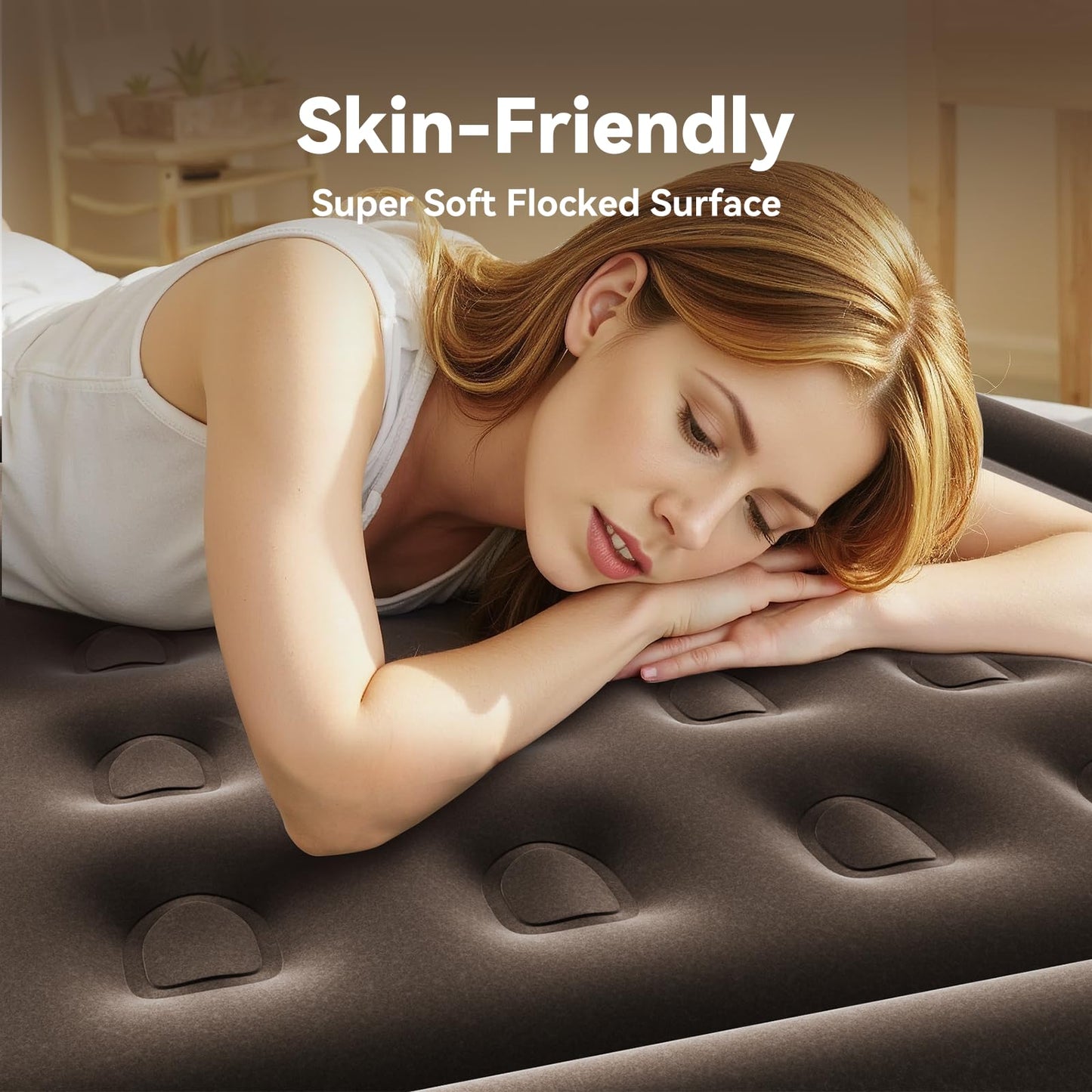 DIVON Twin Air Mattress with Built in Pump Raised, 2 Min Self Inflatable Mattress, 18’’ Blow up Mattress for Adults, 330 LBS Portable Air Bed for Guest, Camping, Travel & Floor, Brown