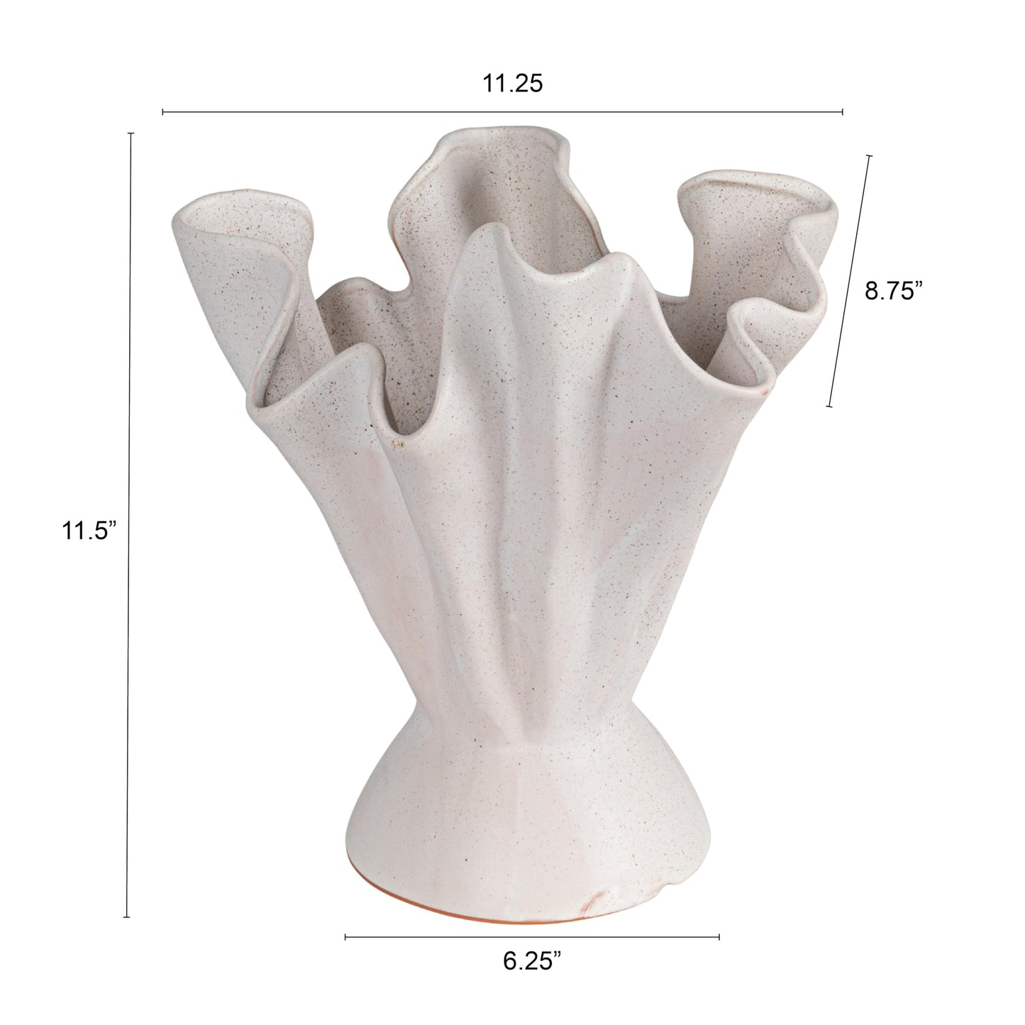 Bloomingville Stoneware Ruffled Vase with Reactive Glaze, Matte Cream