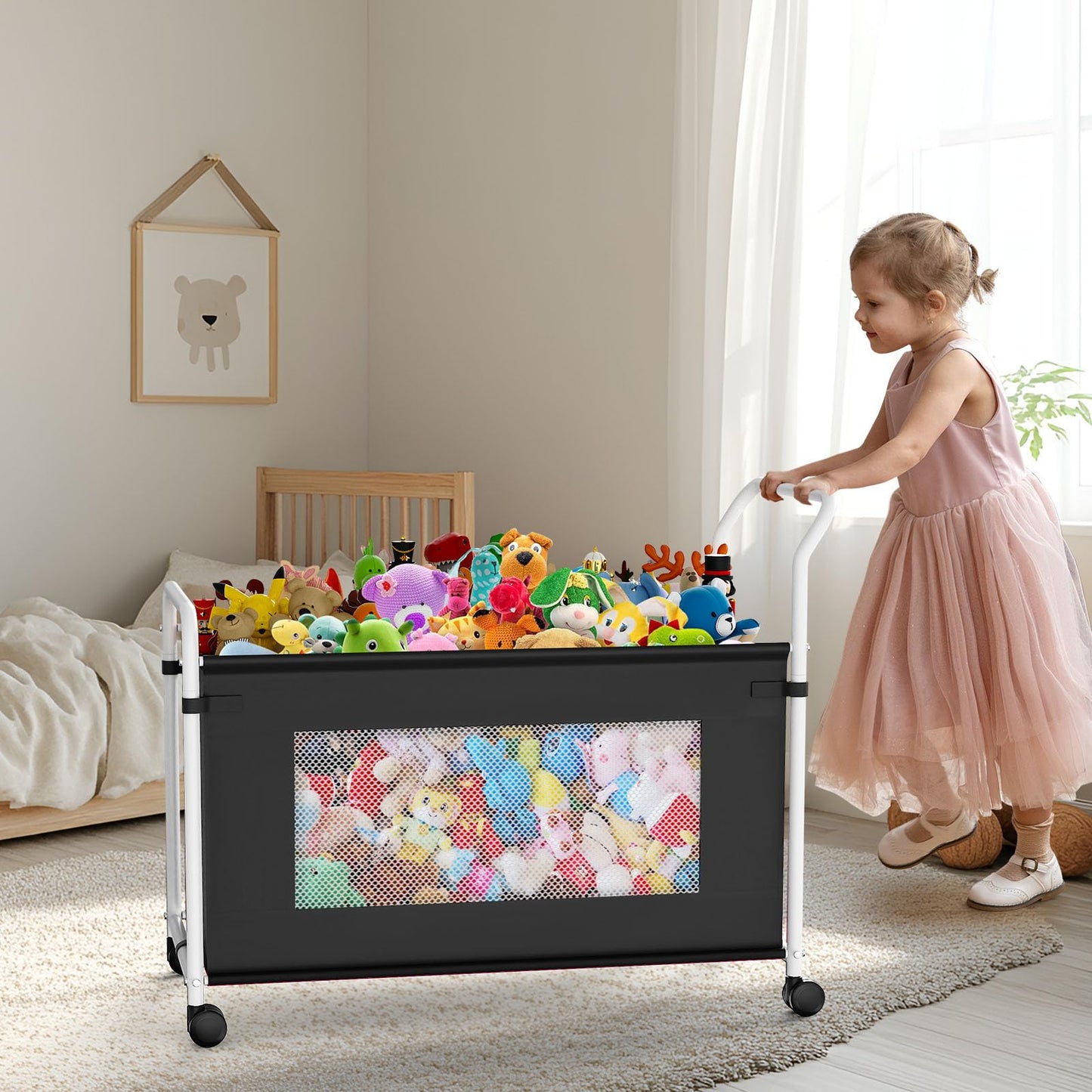 KEEGH Extra Large Toy Box for Kids with 360° Rotating Wheels, Heavy Duty Toy Chest for Boys and Girls, Toy Storage Organizer for Kids, Toy Bins for Living Room, Nursery, Bedroom(Black)