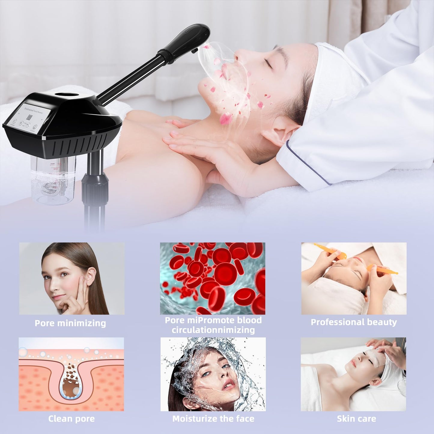 Lailelaodi Professional Ozone Facial Steamer on Wheels - Stand Steamer for Spa, Salon and Home Use
