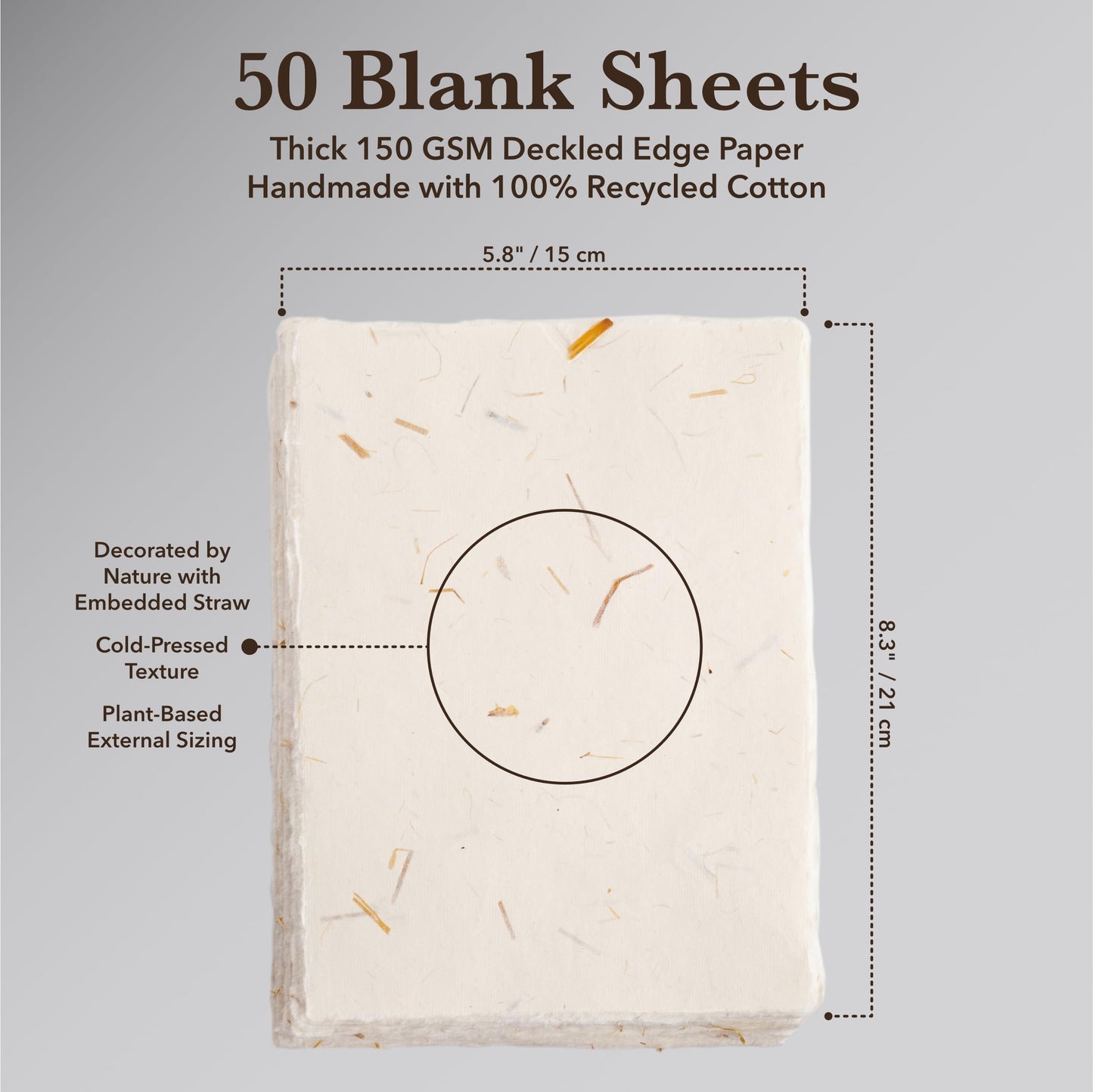 Wanderings Cream A5 Handmade Deckled Edge Cotton Paper - Cold Pressed Texture - Paint, Watercolour, Writing, Printer, Cards, Invitations, Menus, Arts and Crafts. 50 Pack 150 GSM - 5.8" x 8.3"