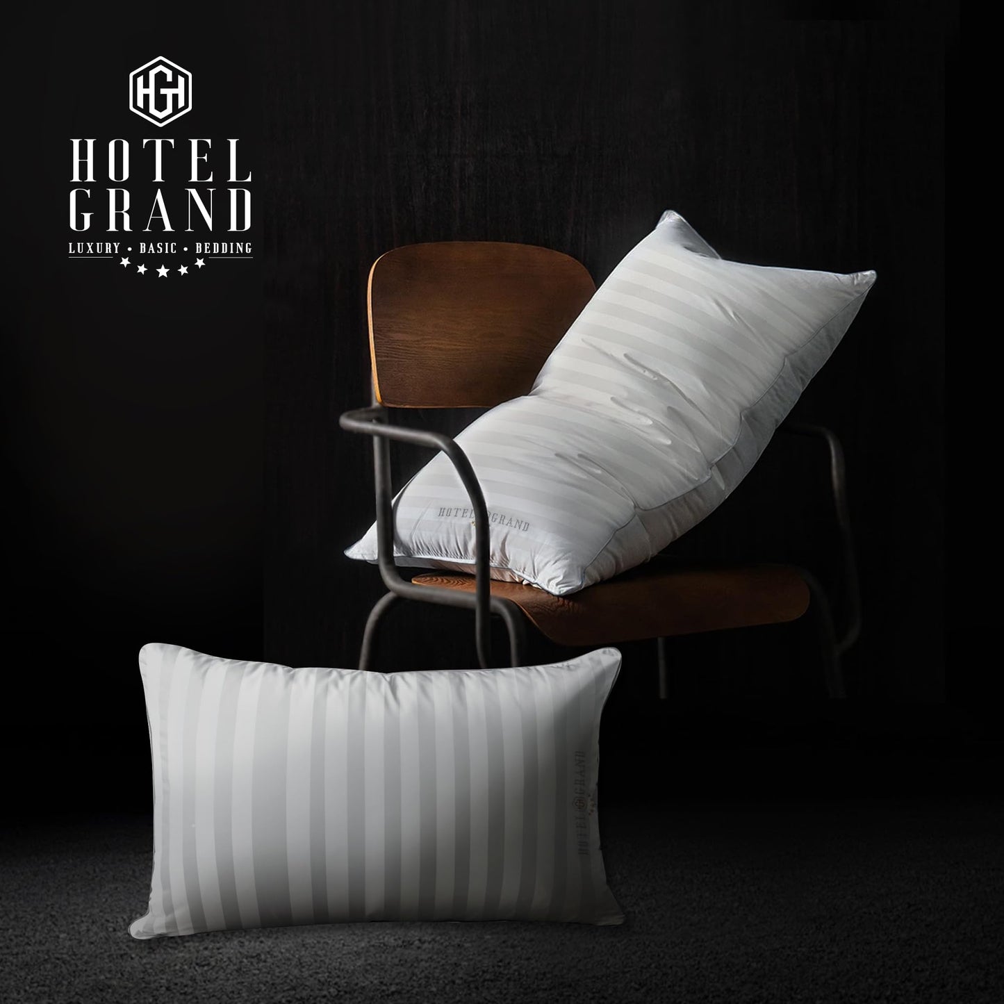Hotel Grand Bed Pillows Queen Size Set of 2 Packs - 500 Thread Count 100% Cotton Medium Firm Hypoallergenic Feather Down Pillows Machine Washable Pillow for Back, Stomach or Side Sleepers, 20"x28"