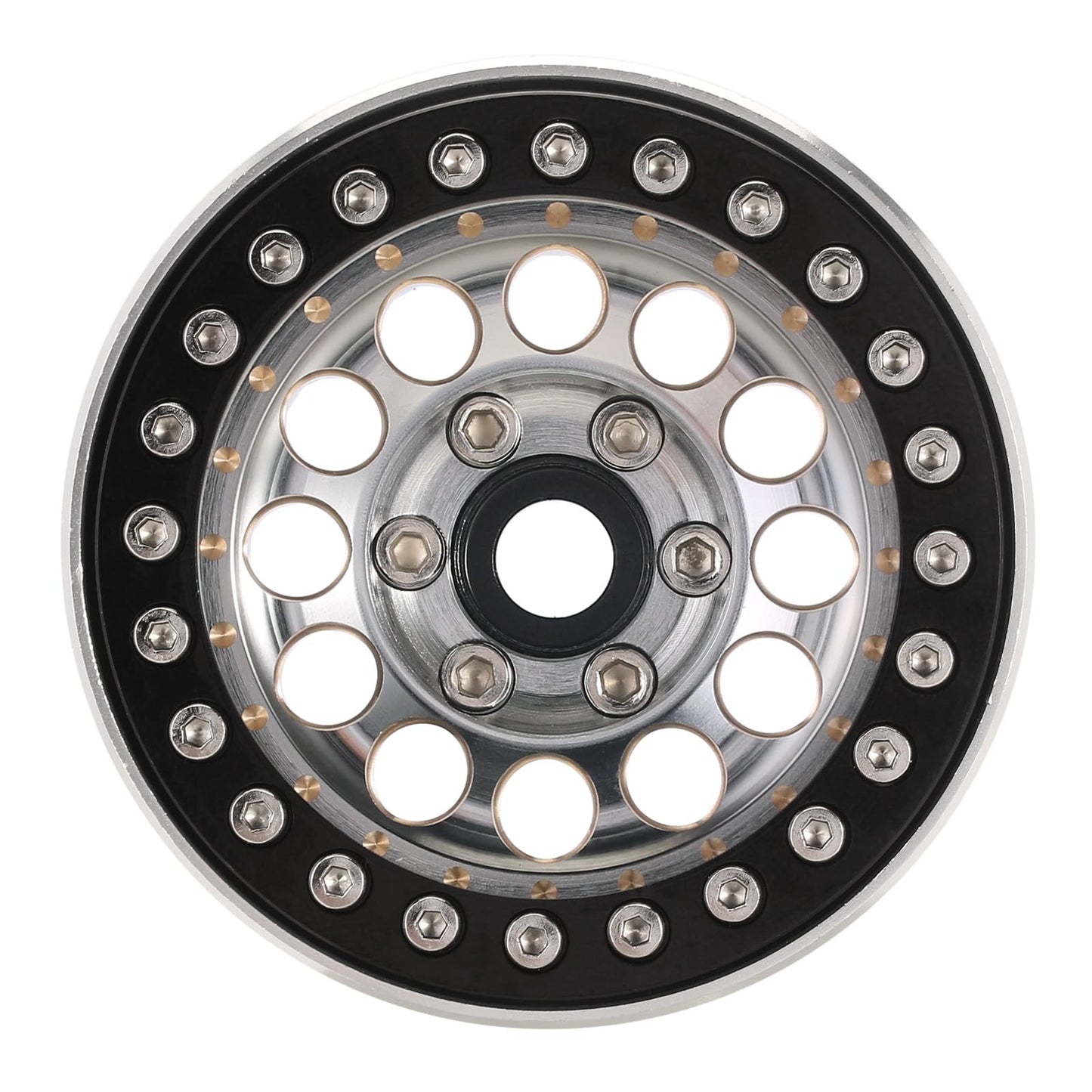 INJORA 1.9" Beadlock Wheel Rim - 153g Super Heavy Brass & Aluminum Deep Dish Wheel for 1/10 RC Crawler SCX10 TRX4 VS4-10 Gen8 (Silver)