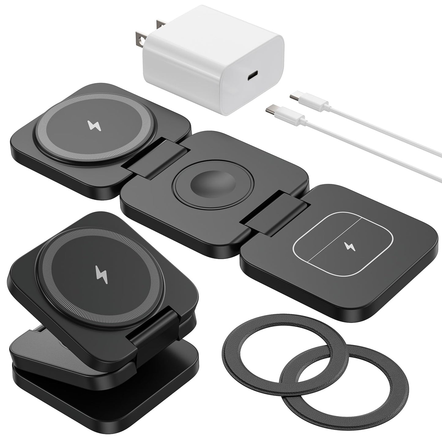 Foldable 3 in 1 Wireless Charging Station for Samsung, KU XIU X55 Ultra Magnetic Travel Charger Stand for Galaxy S24 Ultra S23 S22 Note 20 Z Fold Flip 6 5, Galaxy Watch Ultra 7 6 5, Galaxy Buds, Black