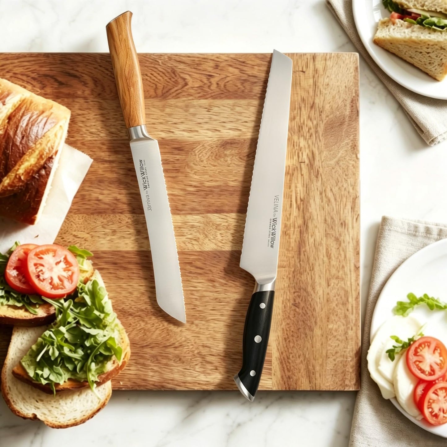 WICKWILLOW Velina 10-Inch Serrated Bread Knife - German X50CrMoV15 Steel, Full Tang, Razor-Sharp Wavy Edge for Sourdough, Artisan Bread, Bagels, Cakes & Sandwich Loaves - Gift Boxed for Home Bakers