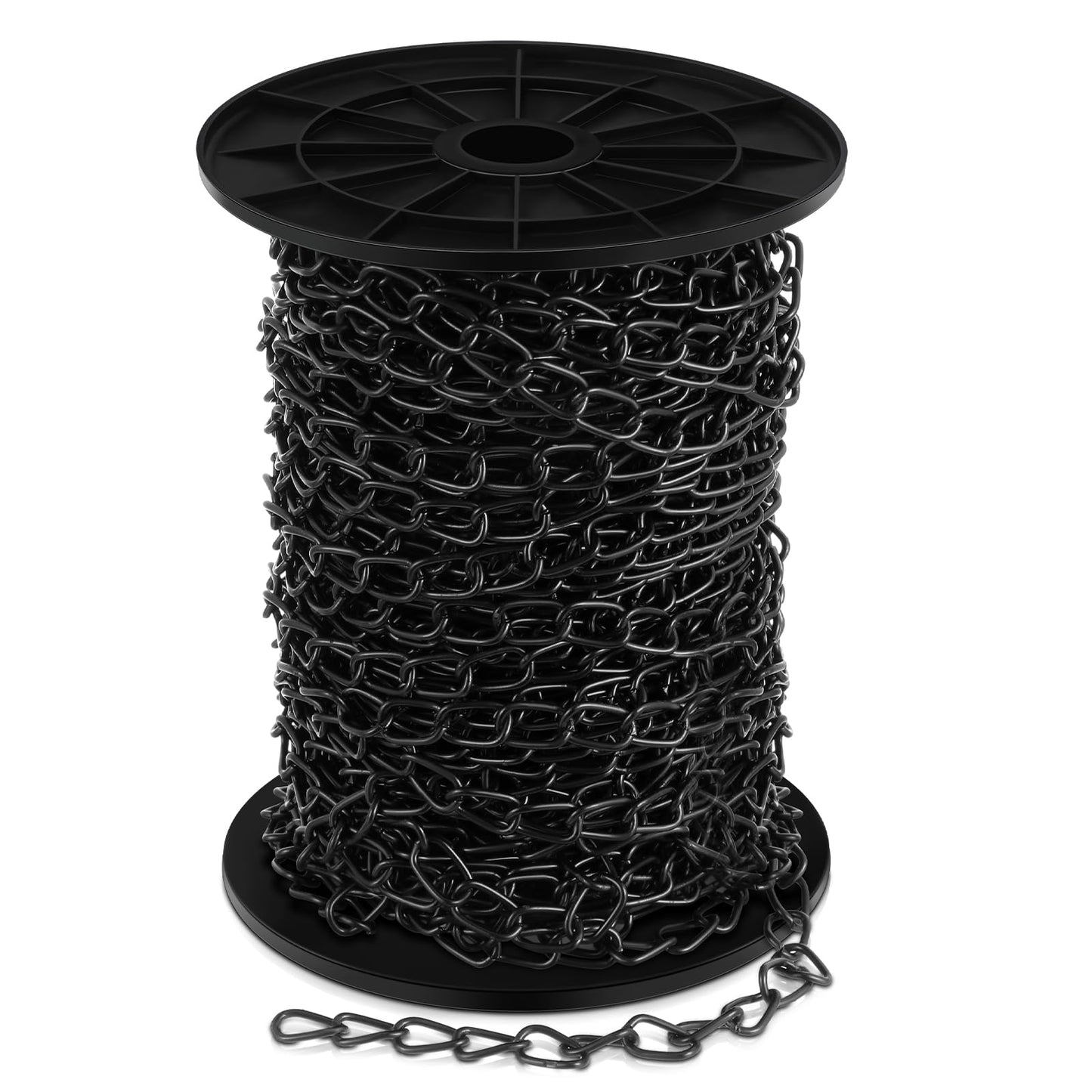 Yaocom 200 ft Galvanized Steel Hanging Jack Chain Black Metal Link Chain Roll Spool for Light Fixture,Bird Feeders,Overhead Lights, Artworks, Flowerpots(1.3mm)