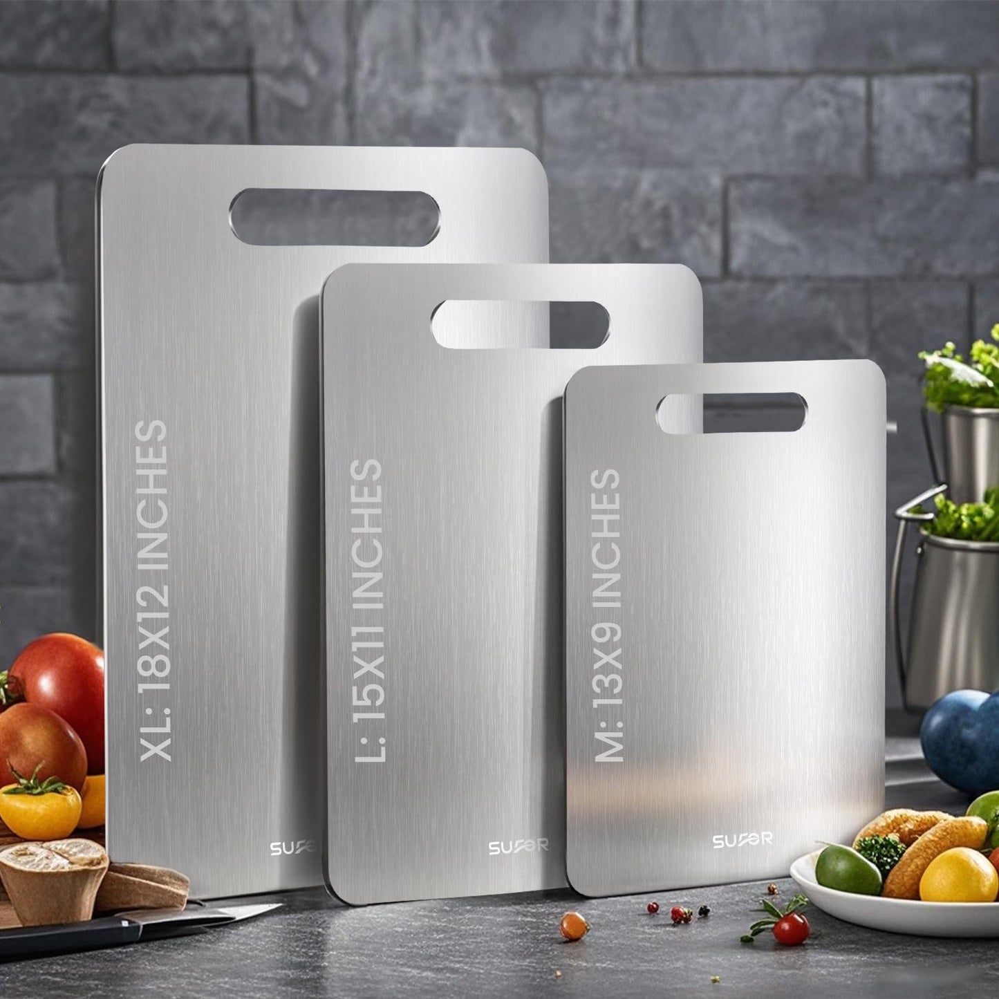 2 Pack Titanium Cutting Board,100% Pure Titanium Cutting Boards For Kitche,Easy to clean, Double-sided food-grade Cutting Board For Cutting Meats, Fruits And Vegetables,M+L