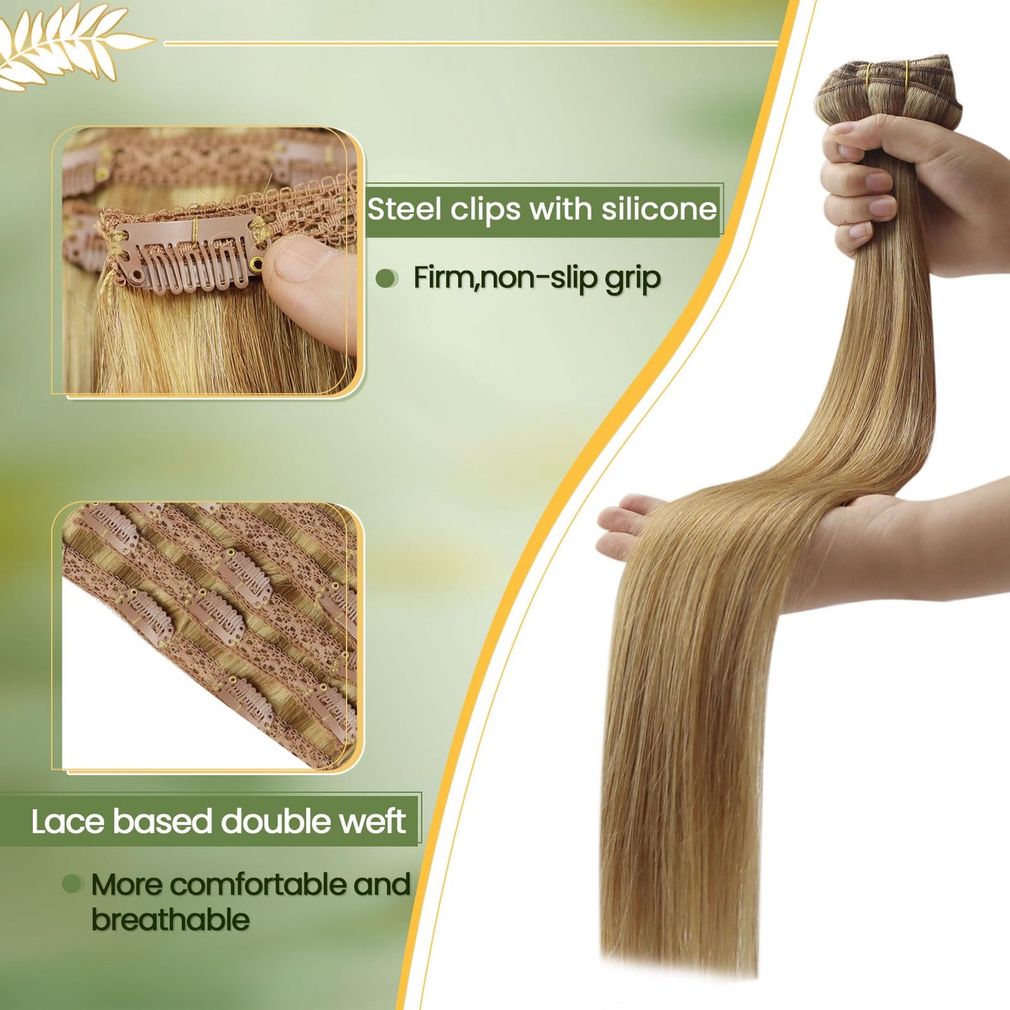 RUNATURE Clip in Hair Extensions Real Human Hair Dark Blonde Hair Extensions Clip ins Double Weft 18 Inch Remy Clip in Human Hair Extensions Full Head Thick Hair Extensions 120g 7Pcs