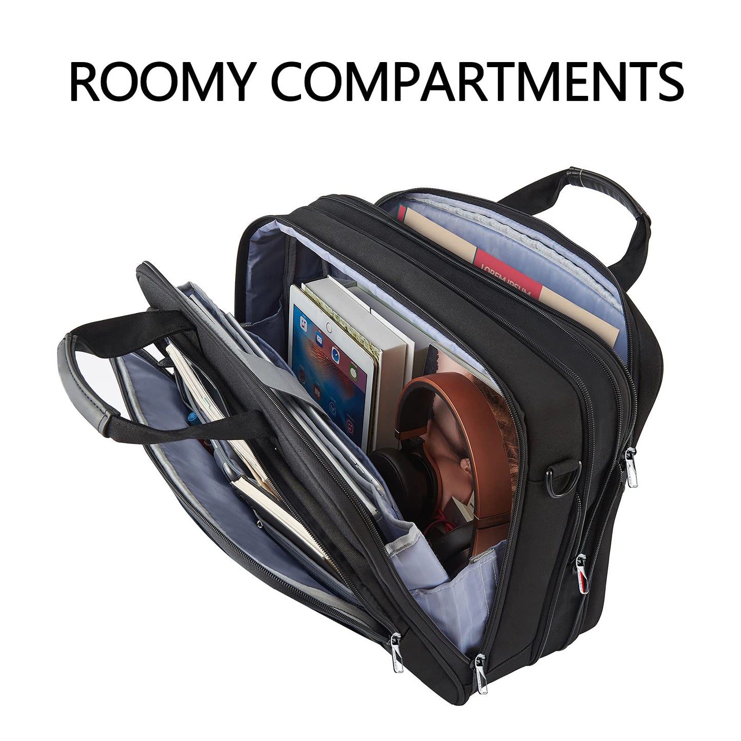 VANKEAN Laptop Briefcase Premium Laptop Case Fits Up to 17.3 Inch Business Shoulder Bag Laptop Expandable Water-Repellent Messenger Bag for Men/Women Computer Bag for Travel/Business/Black