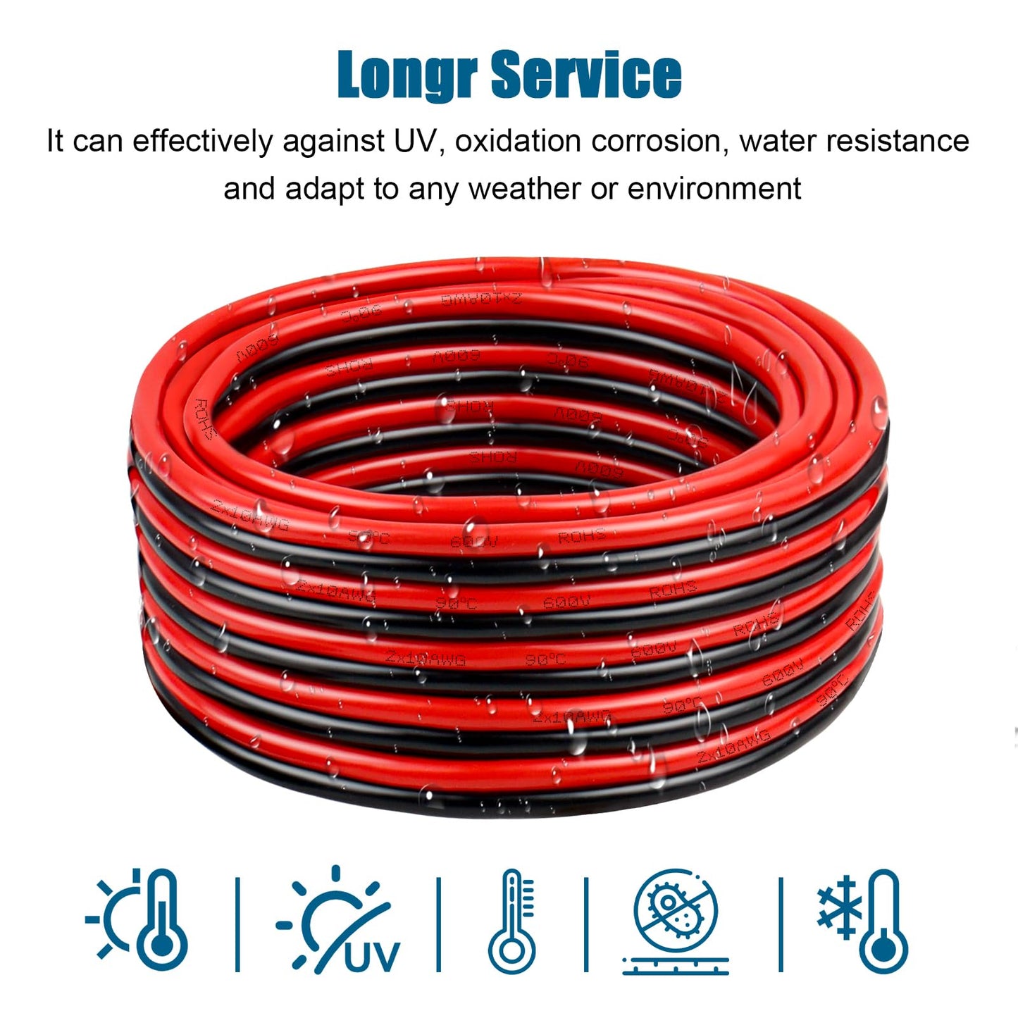 8 Gauge Wire 2 Conductors Copper Wire, 8 AWG Battery Cable Oxygen Free Copper Wire for Solar Panel, Automotive, Trailer, RV and Speaker (8 Gauge 50FT)
