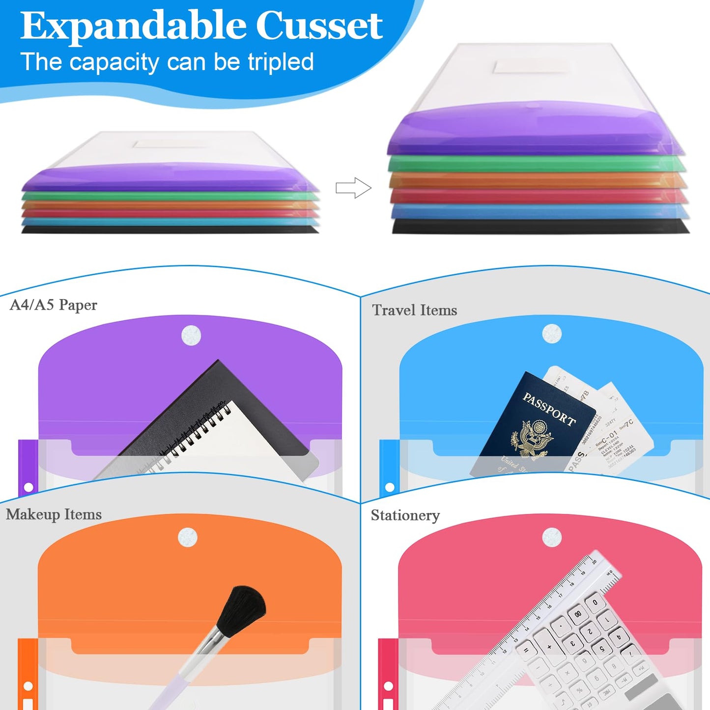 36 Pack Binder Folders with Pockets 11 Holes Expandable Dividers for 2/3/4 Ring Document Pouch with Velcro Button & Label Loose-Leaf Transparent Binder Organizer for School Home Office