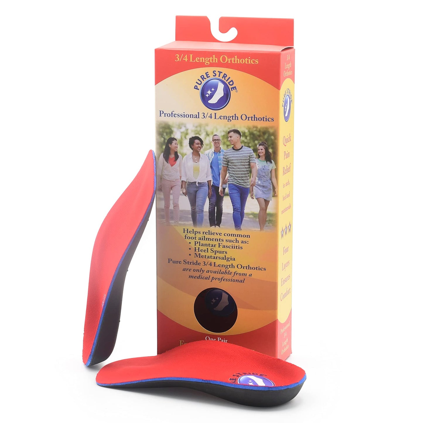 Pure Stride Professional 3/4 Length Orthotics - Shoe Insole & Support for Metatarsals, High Arch, Flat Feet - Pain Relief for Plantar Fasciitis, Arch, Heel - 1 Pair, Men's 11-11.5 / Women's 13-13.5