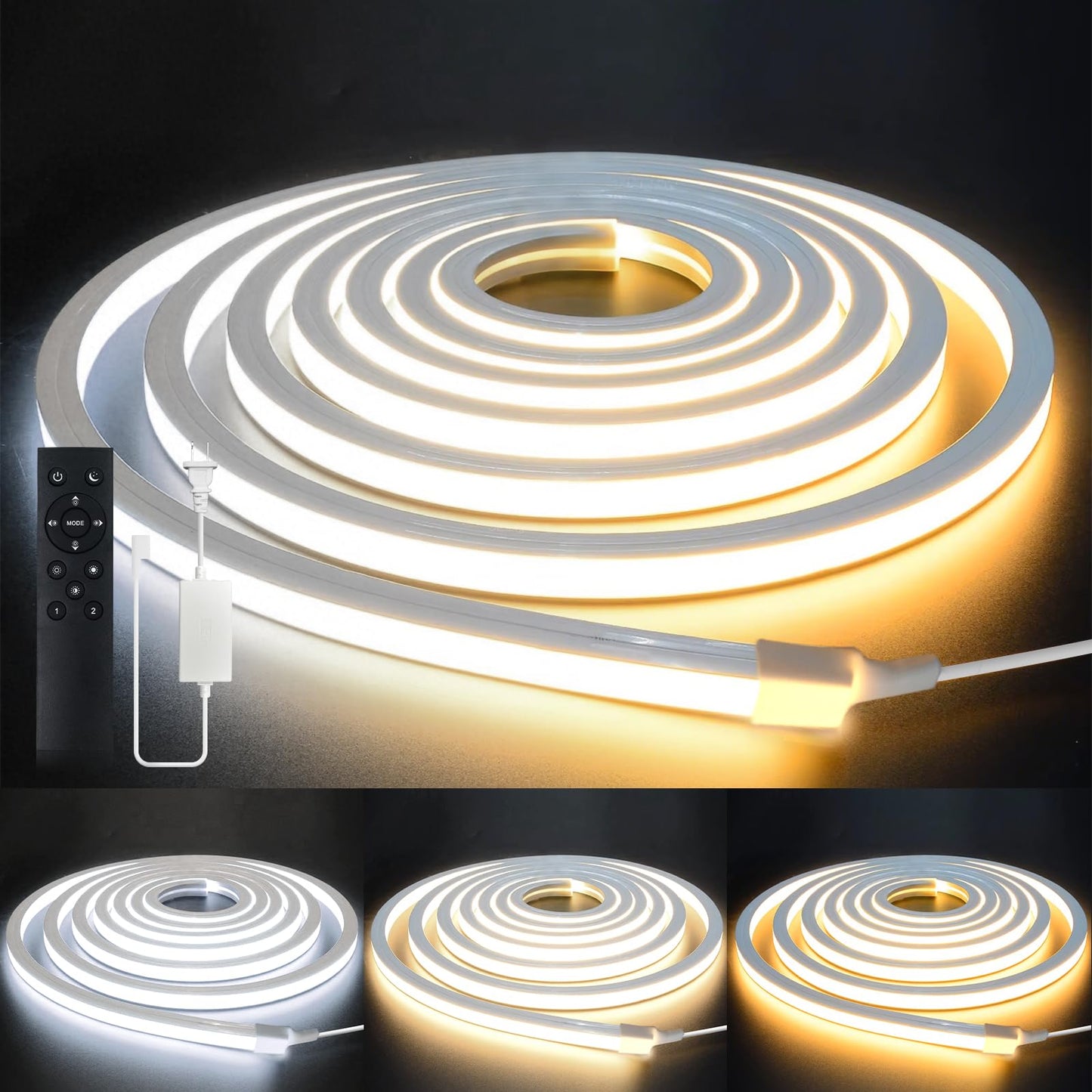 VOEWT LED Strip Lights 16.4ft 110-120V,Dimmable Silicone Neon Rope Lights,Flexible Outdoor Waterproof Neon Strip Lights for Mirror,Kitchen,Cabinet,DIY Lighting