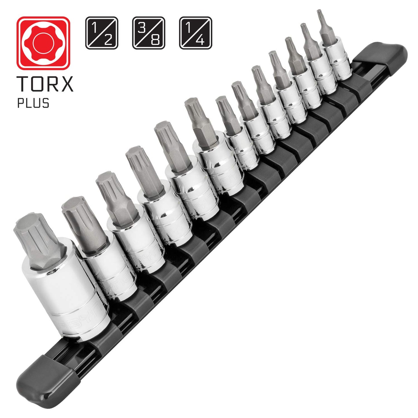 CARBYNE 13-Piece Torx Plus (aka 6 Lobe) Bit Socket Set, TP-8/IP-8 to TP-60/IP-60, S2 Steel Bits, CRV Sockets | 1/4 in., 3/8 in., & 1/2 in. Drive