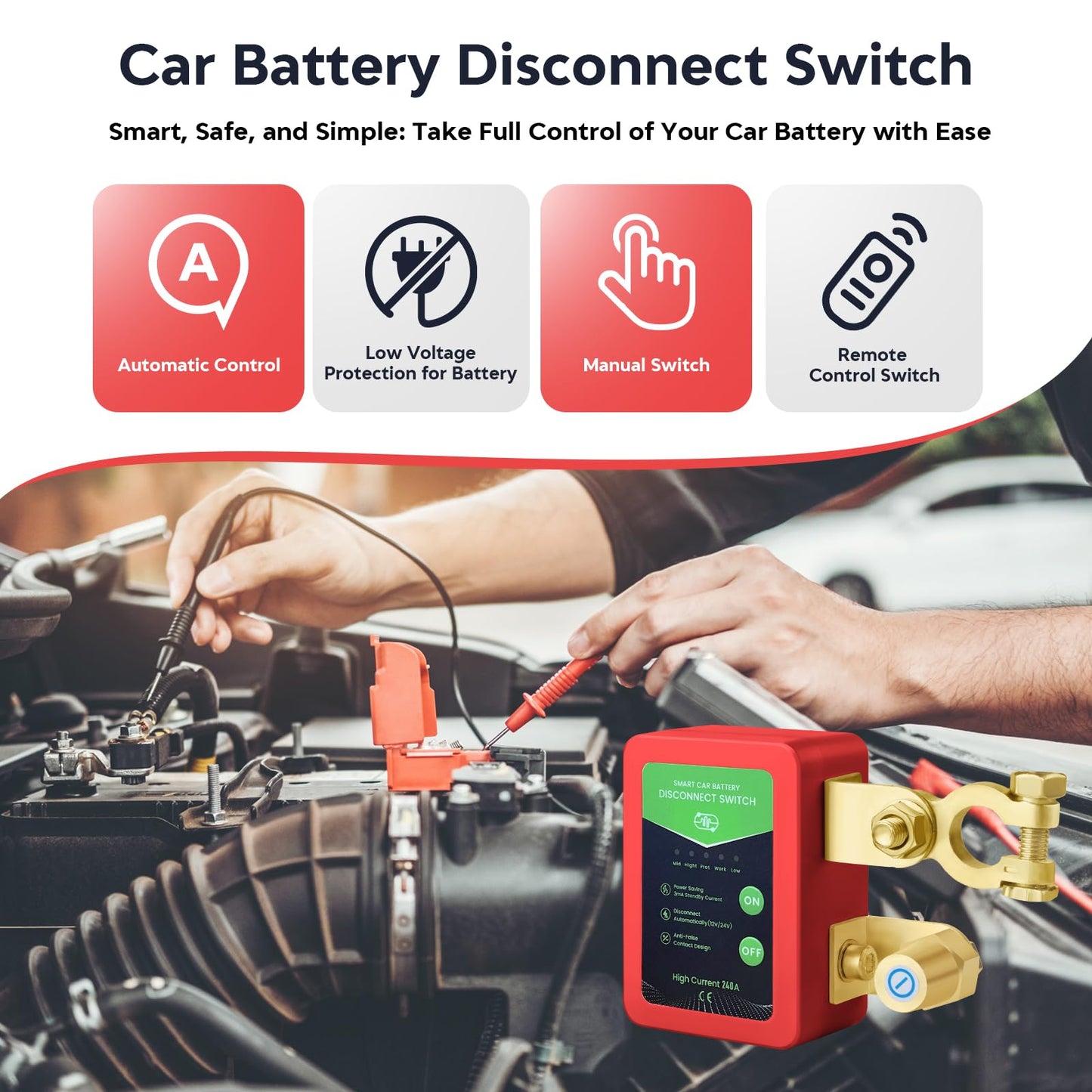 Csyibeielec Kill Switch for Car - 12V Remote Battery Disconnect Switch Smart Voltage Car Battery Kill Switch for Vehicle, RV, ATV, Truck, Boat (No LED)