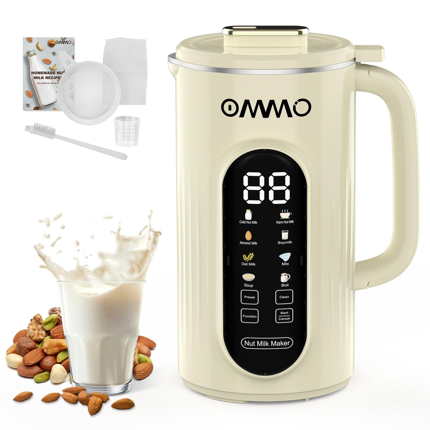 OMMO 10 in 1 Nut Milk Maker Machine Blender, 35oz Soy Milk Maker with Large Screen/10 Blades for Hot/Cold Almond Oat Soybean Milk Maker, 12 Hours Timer/Self-Cleaning, Includes Recipe Book-Accessories