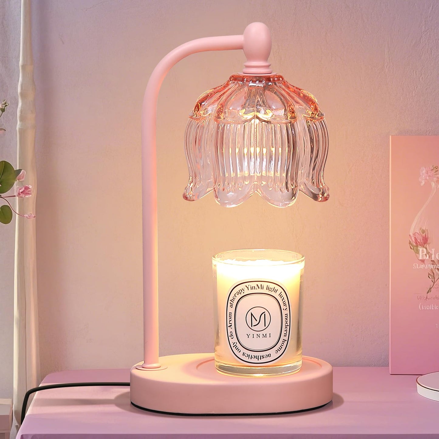 MEIXISUE Pink Candle Warmer Lamp with Timer and Dimmer,Gifts for Mom/Wife, Melt Wax Warmer Lamp with 2 Bulbs for Candle Jars House Warming New Home Decor
