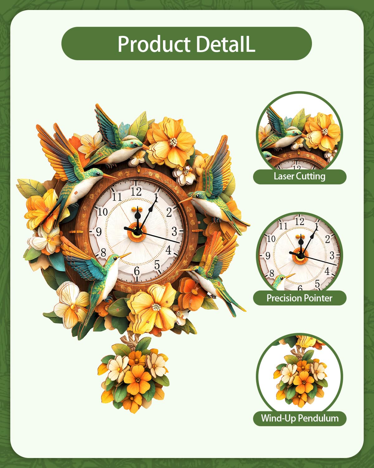 Rnfinewow 3D Wooden Puzzles for Adults, Wooden Puzzle for Adult, Hummingbird Clock DIY Kit With Pendulum, Beginner 80 Piece 3D Puzzles, Creative Gift Ideas for Adults Teens