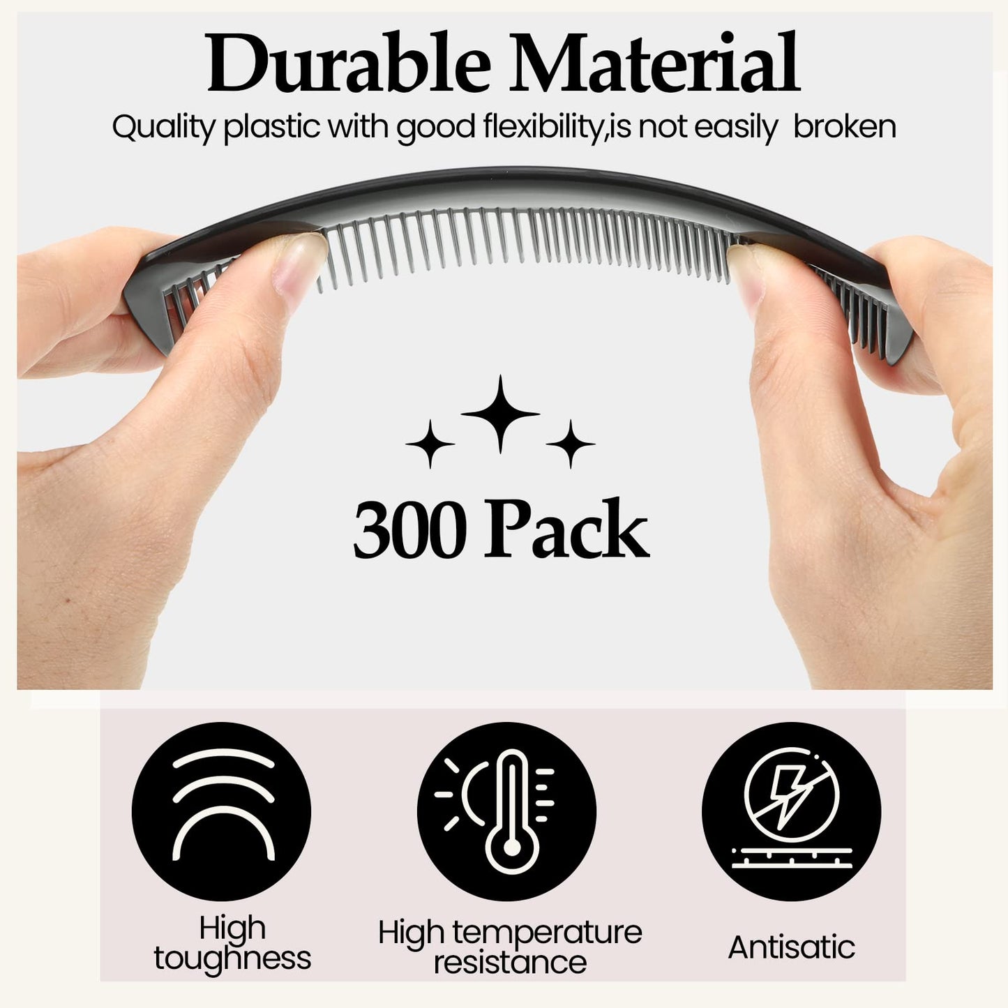 Zopeal 300 Pieces Hair Combs Bulk for Women Men Reusable Pocket Small Plastic Fine Dressing Comb for Travel, Hotel, Homeless, Nursing Home, Charity, 5 Inch(Black)