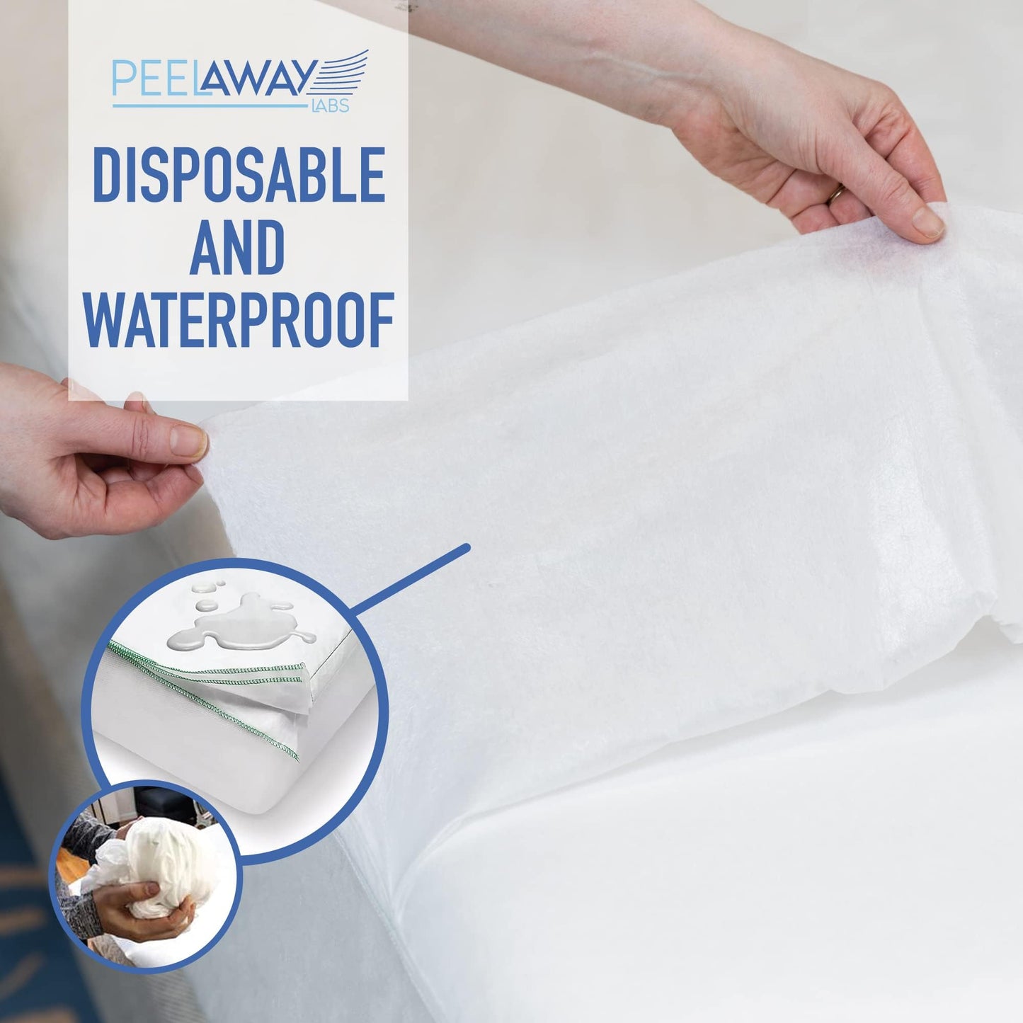 PEELAWAYS Disposable Fitted Bed Sheets Mattress Pad Protector – 100% Waterproof Designed Especially for Incontinence – Luxuriously Soft – Change in Under 60 Seconds (King - 5 Layer)