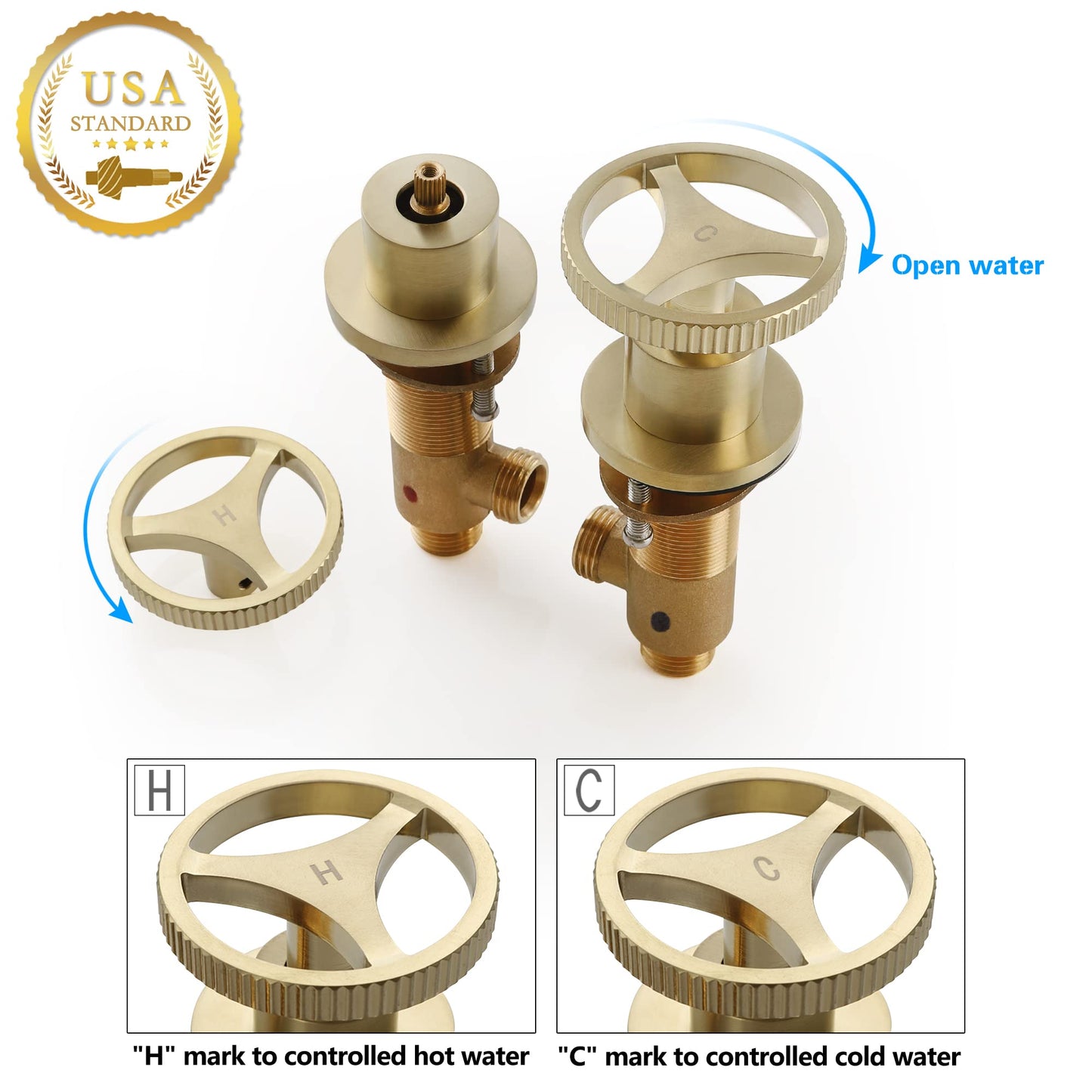 Bathroom Faucets Widespread Two Handle Vanity Faucet Deck Mount Bathroom Faucet 3 Hole Modern Gooseneck Bathroom Sink Faucet Spout, Brushed Gold