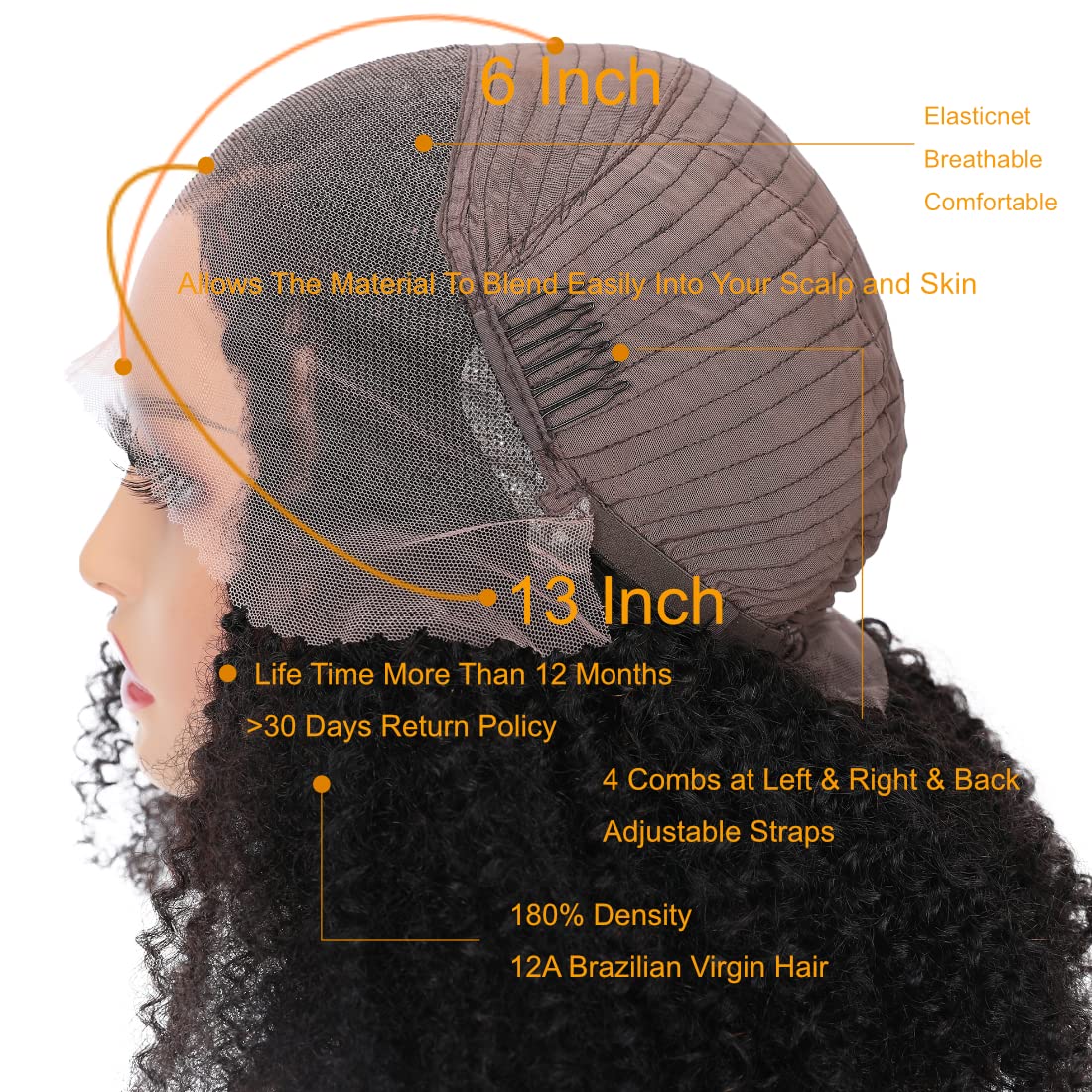 Ladoux Kinky Curly Lace Front Wigs 13x6 HD Lace Front Kinky Curly Wig for Women 180% Density Pre Plucked With Baby Hair Afro Kinky Curly Human Hair Wigs 20Inch Kinky Curly HD Lace Front Human Hair wig