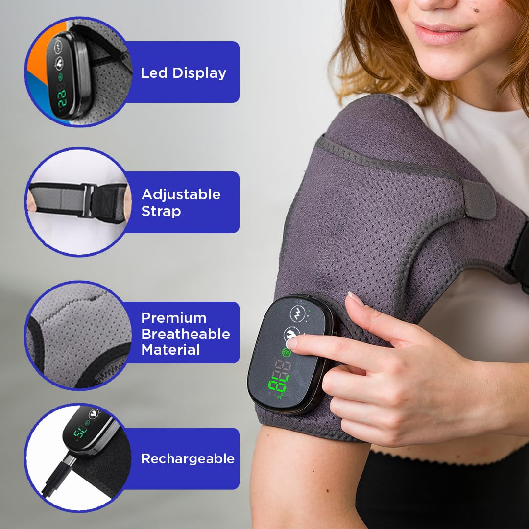 CHILLORA Heated Shoulder Wrap - Cordless Heating Pad Massager With Vibration, 3 Heating and Speed Adjustable Settings, Wearable Brace (2)