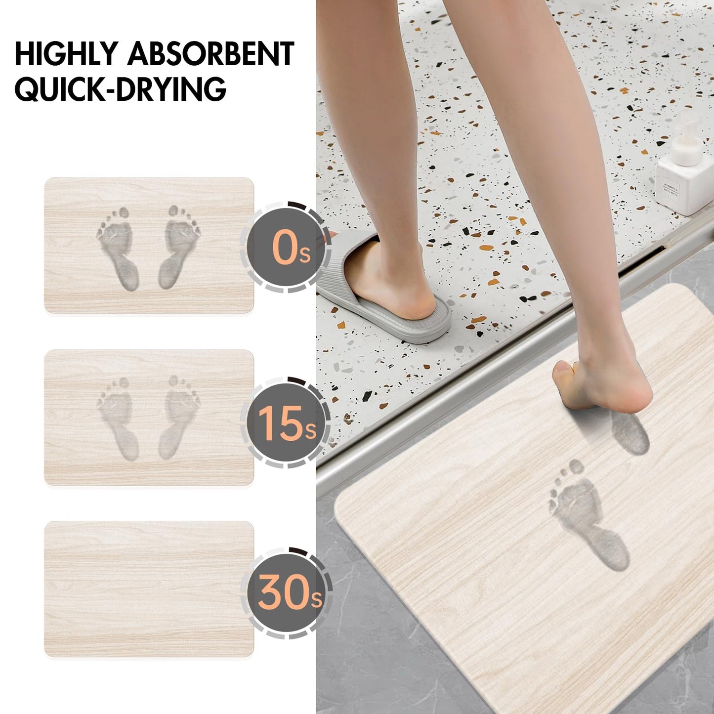 2 Pack Stone Bath Mat for Bathroom|Diatomaceous Earth Bath Mat|Quick Dry Water Absorbing Bath Stone Mat Large|Non-Slip Bathroom Shower Rug|Easy to Clean (24×16'', Wood Grain, Square)